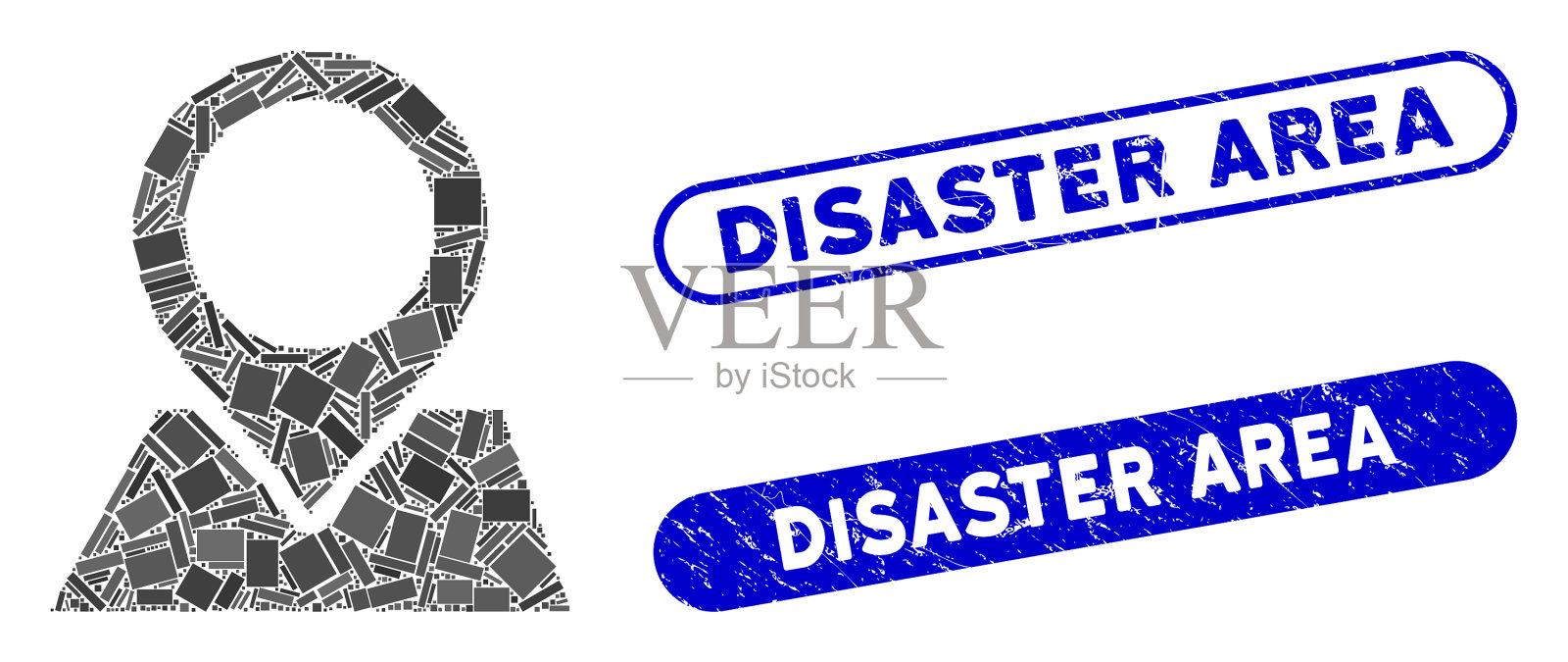 矩形拼贴地图指针与垃圾灾难插画图片素材