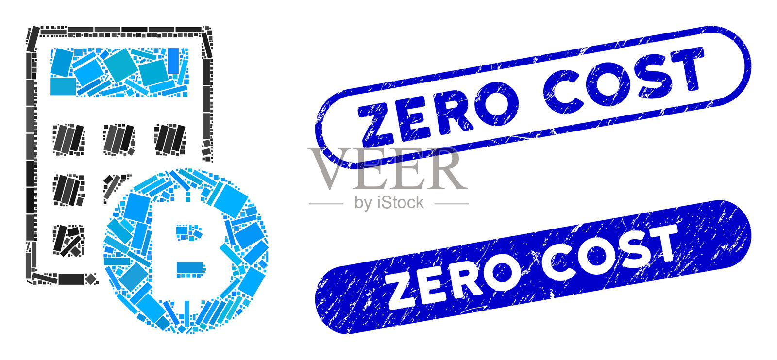 矩形马赛克比特币计算器与垃圾插画图片素材