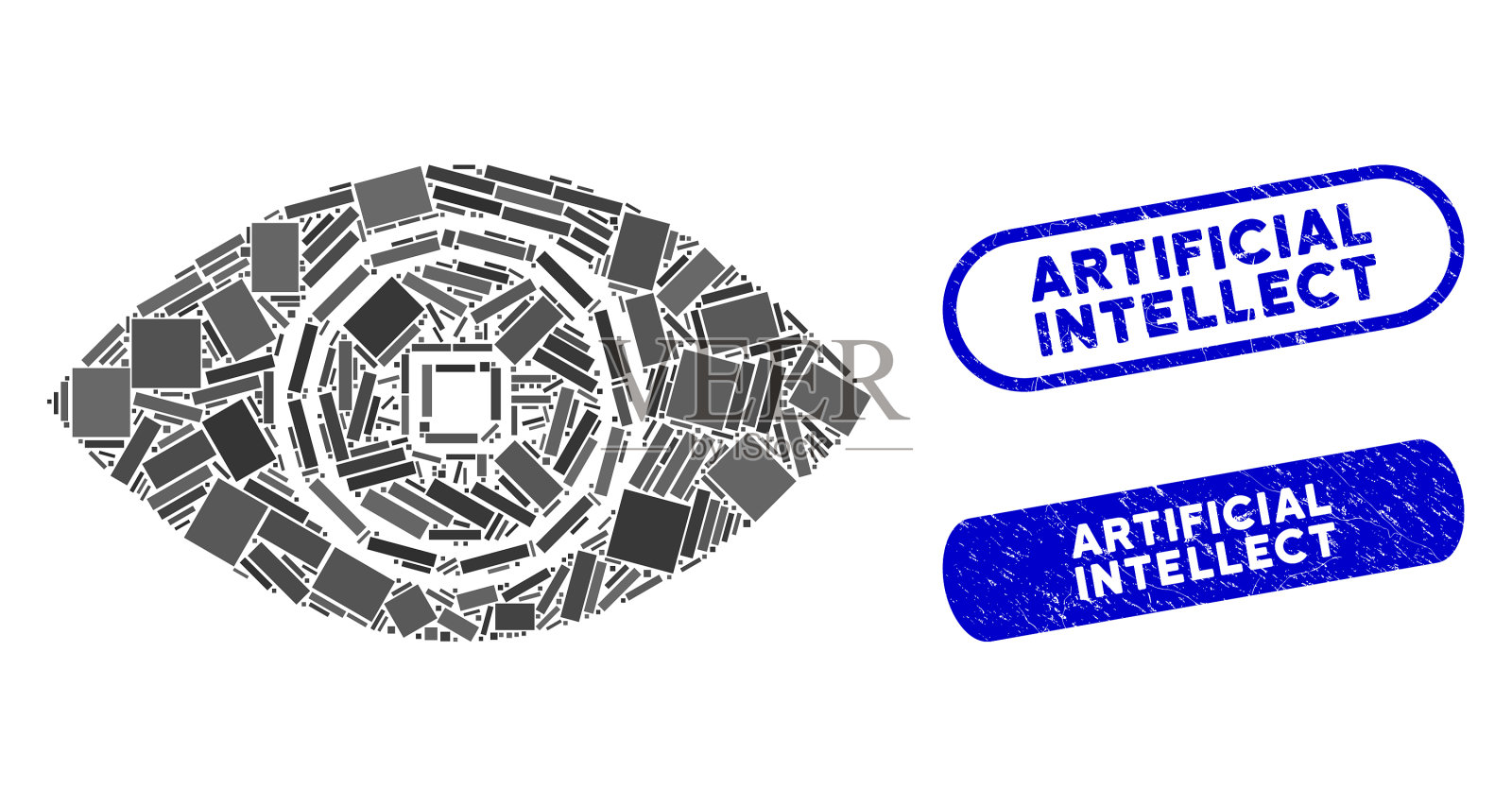 矩形马赛克智能视觉眼睛与纹理插画图片素材