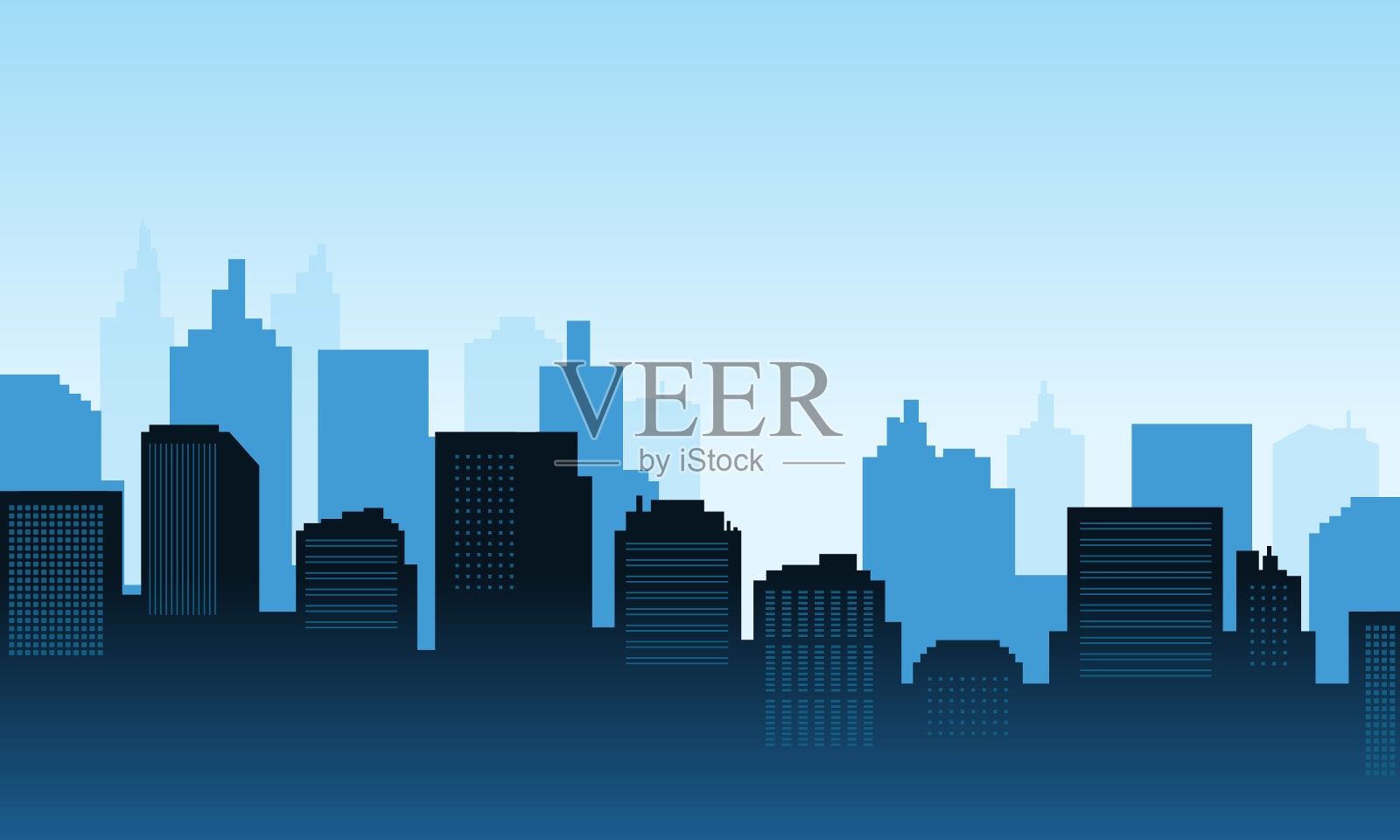城市的蓝色背景日光全景。插画图片素材