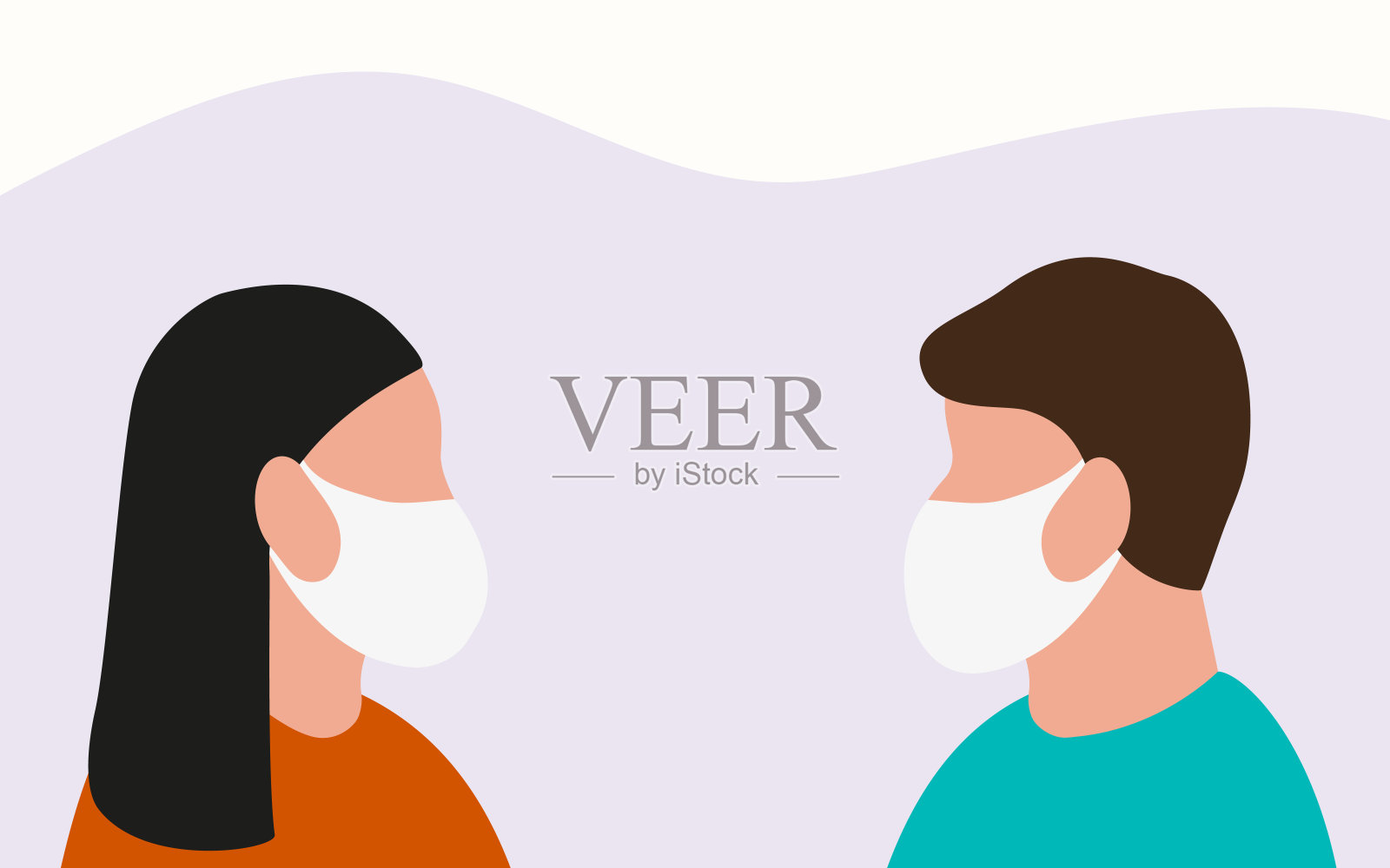 男男女女戴着医用口罩，保护自己免受疫情影响。卡通平面设计，疾病矢量插画插画图片素材