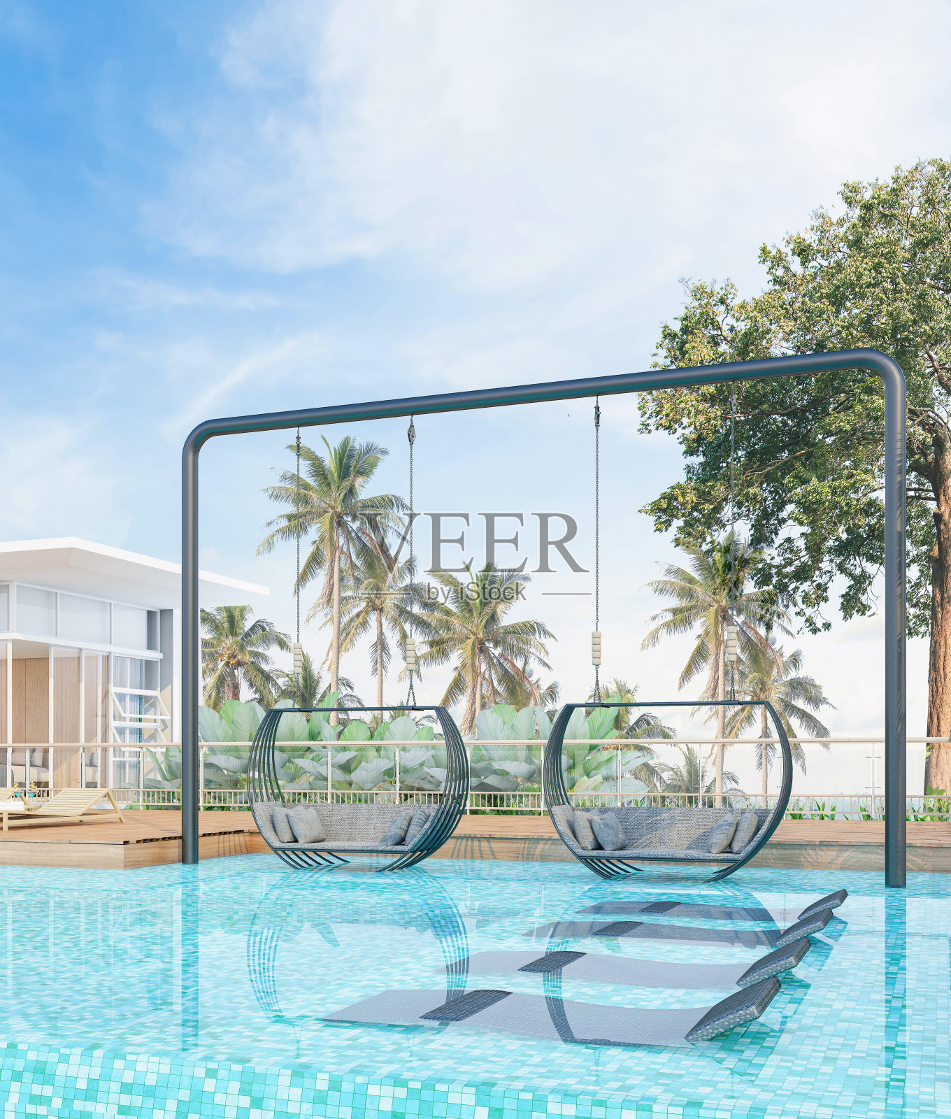 海景和一个漂亮的游泳池照片摄影图片