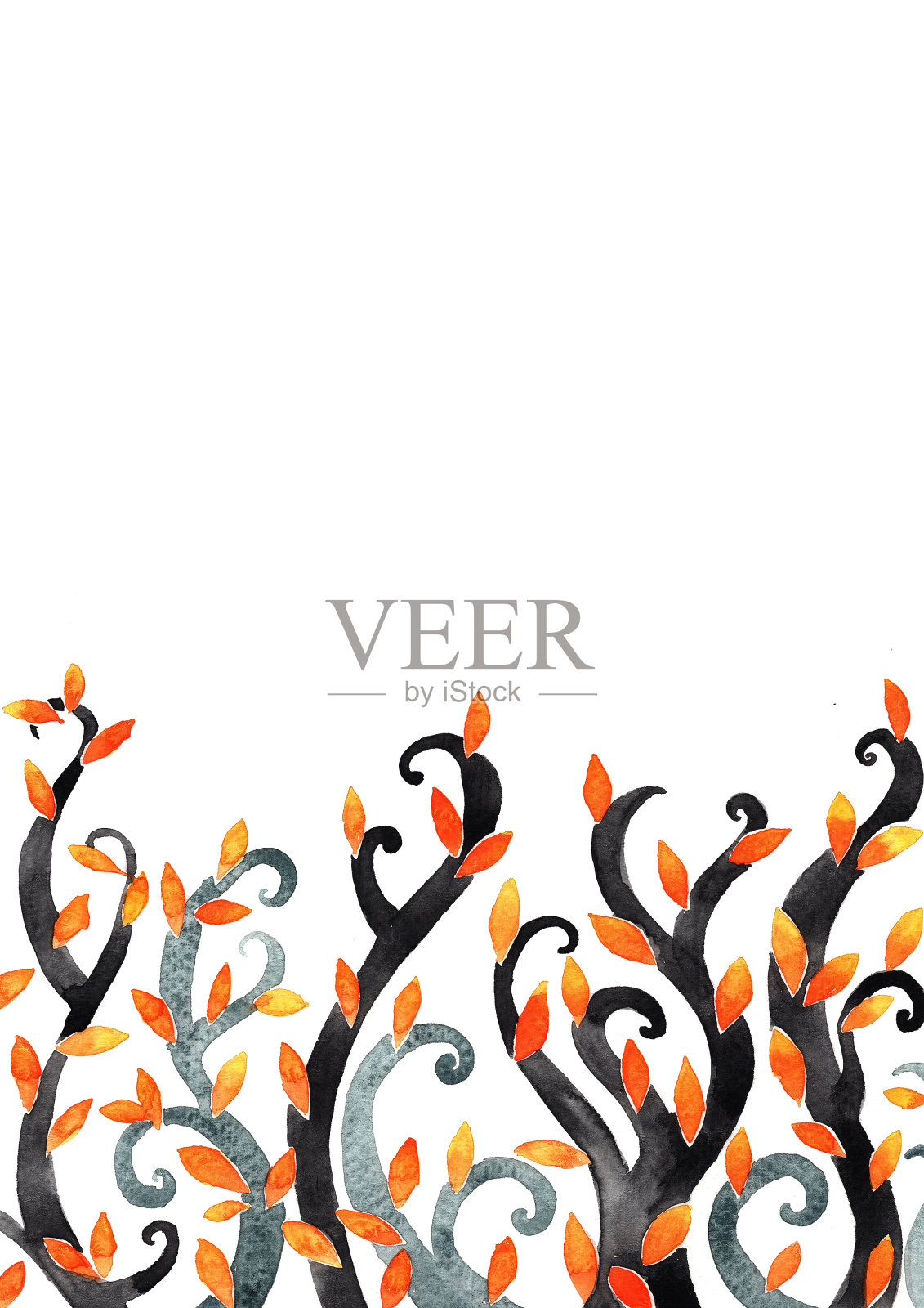 幻想常青藤树水彩手工画框装饰在秋季或万圣节。插画图片素材