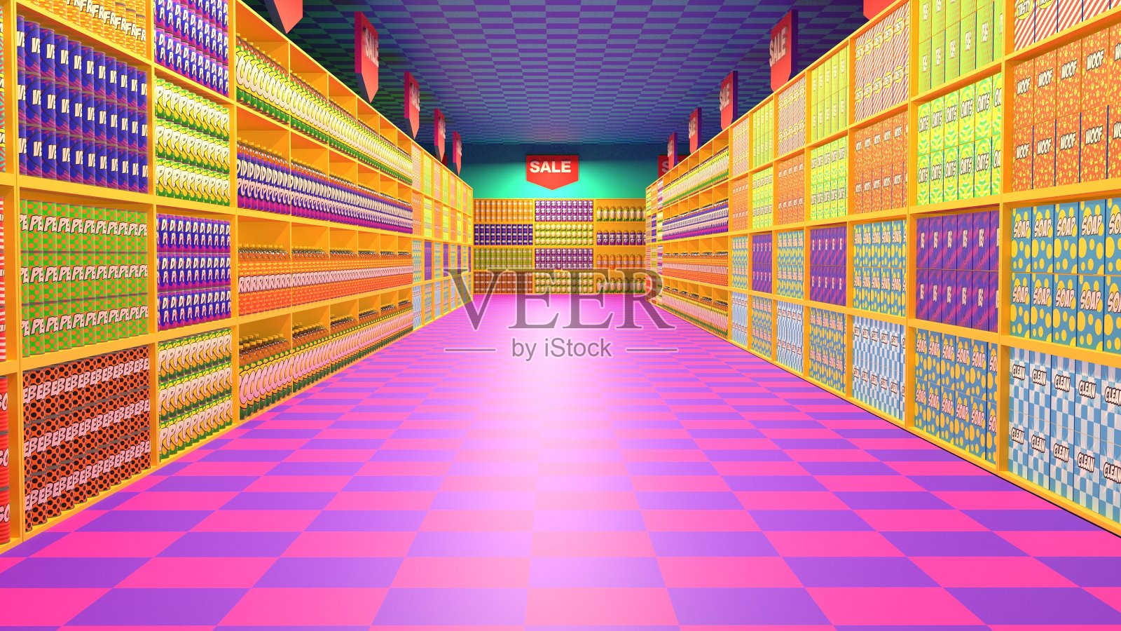 卡通超市货架3D渲染插画图片素材