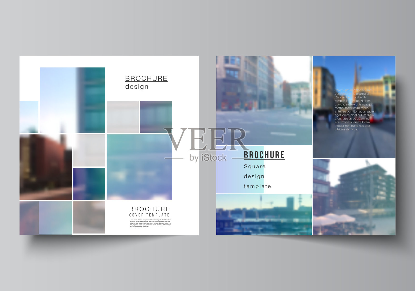 矢量布局的两方格式封面模板为小册子，传单，杂志，封面设计，书籍设计，小册子封面。抽象的设计项目，几何风格与蓝色方块。设计模板素材