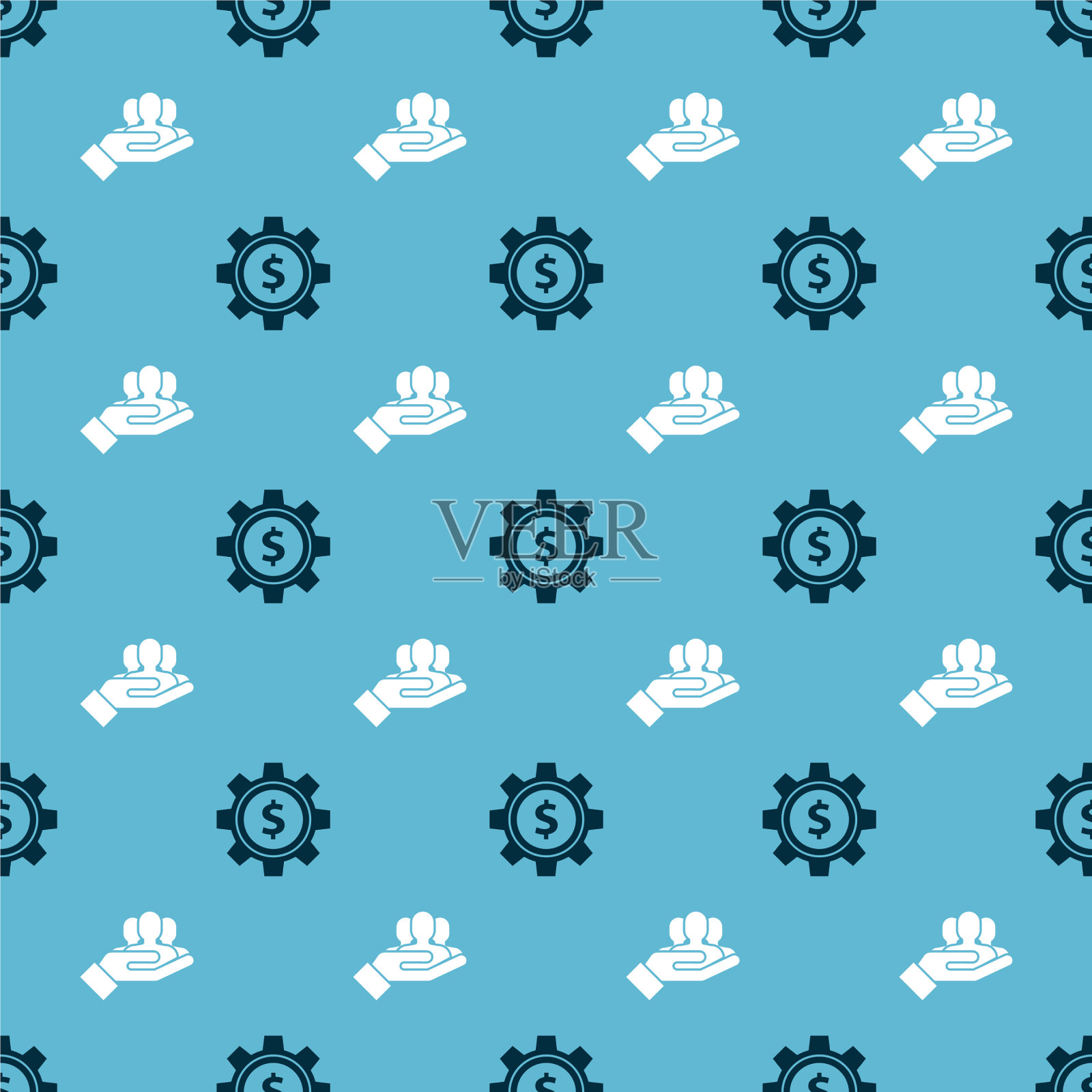 设置齿轮与美元符号和项目团队基地图标素材