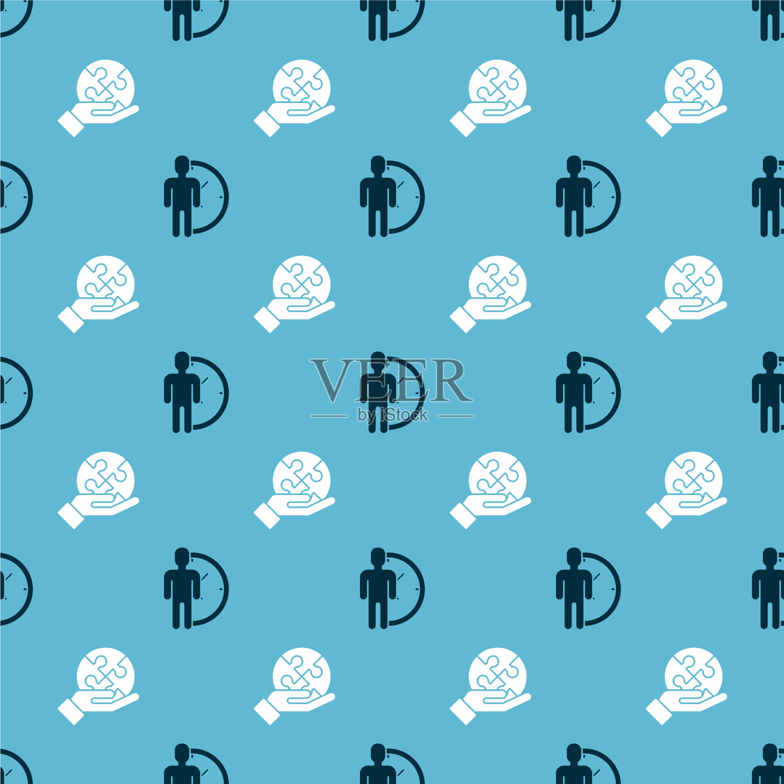 设定时间管理和拼图在手图标素材