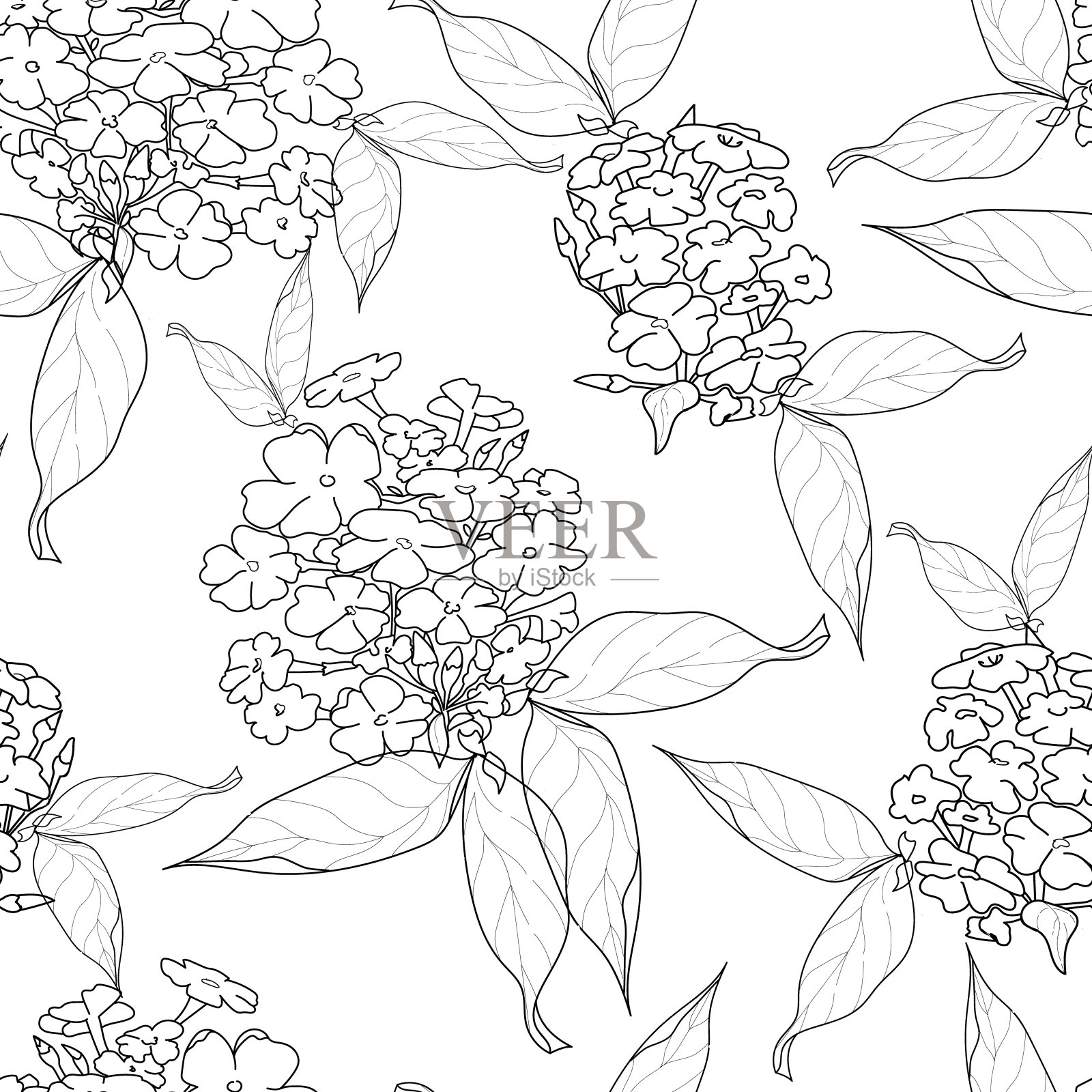 夹竹桃花叶无缝图案。植物矢量插图。线的艺术。春季和夏季设计的平面风格。花的背景插画图片素材