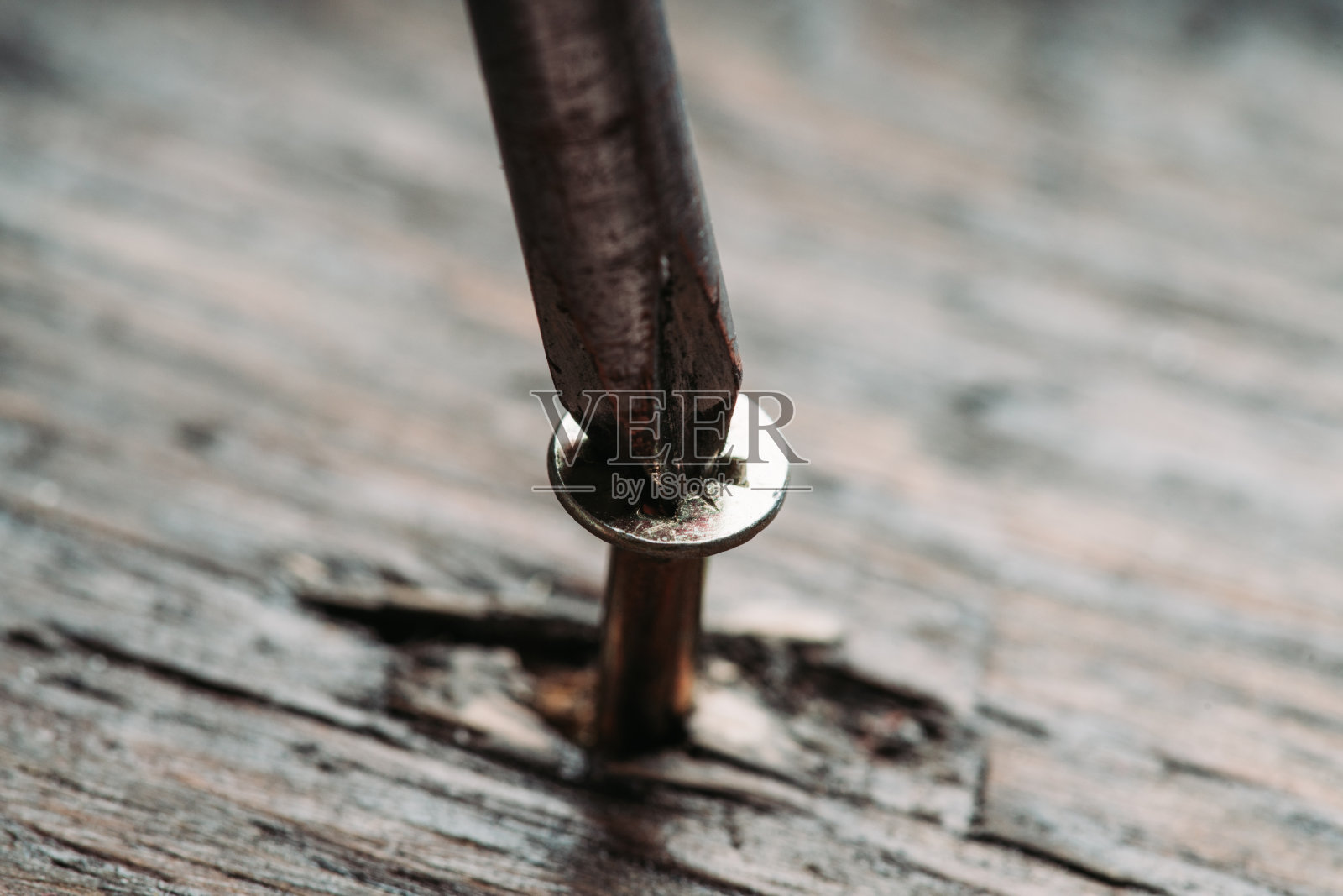 自攻螺钉拧入木板照片摄影图片