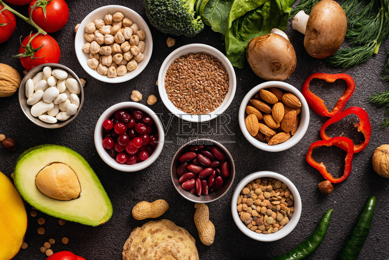 素食和健康的饮食观念。照片摄影图片