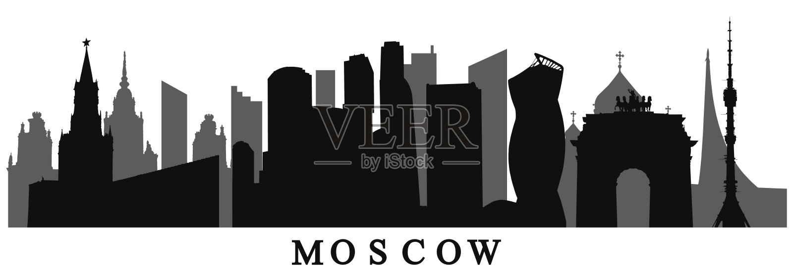 莫斯科，著名建筑的剪影。矢量图插画图片素材