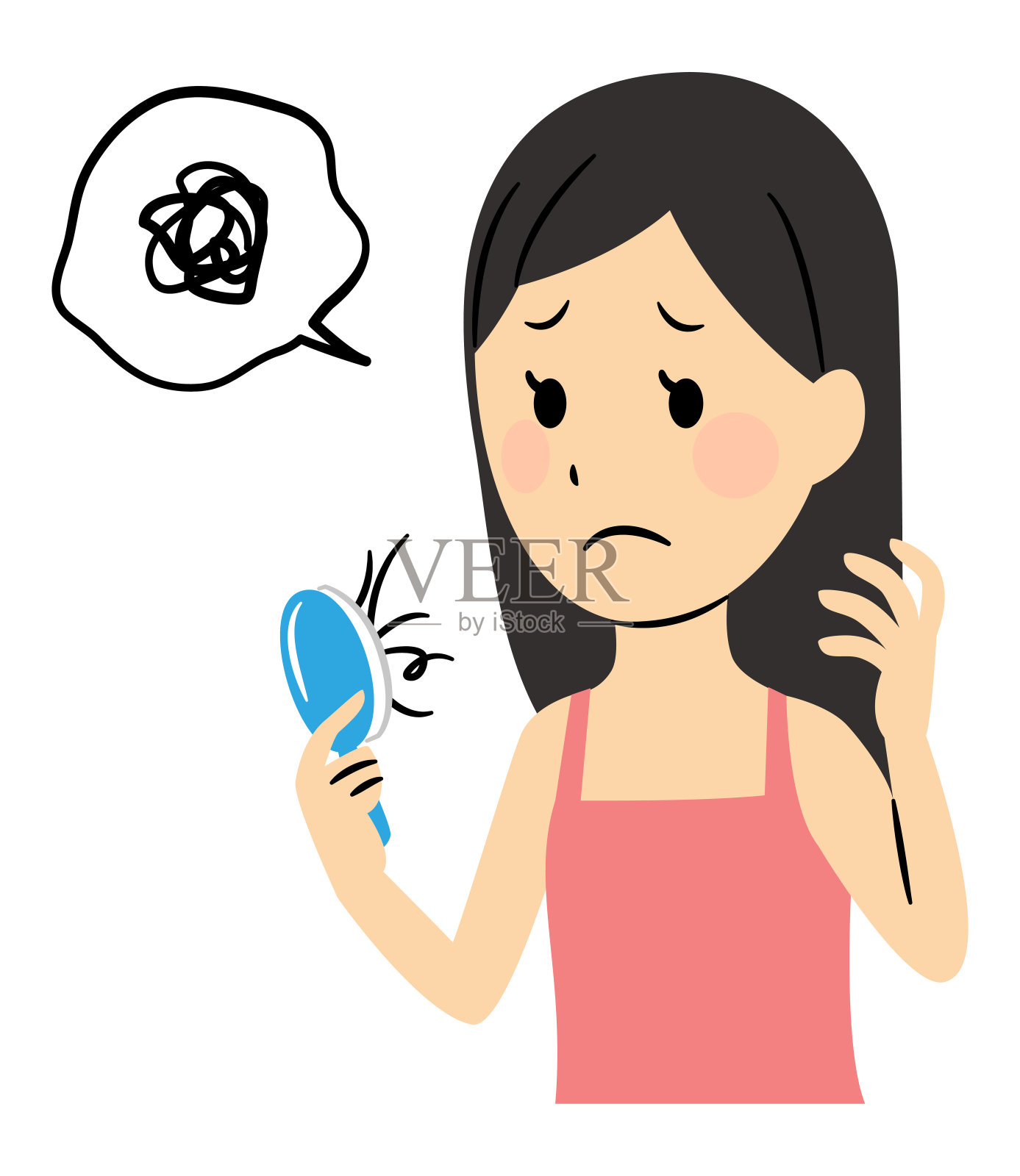 插图的女士关心她的头发插画图片素材