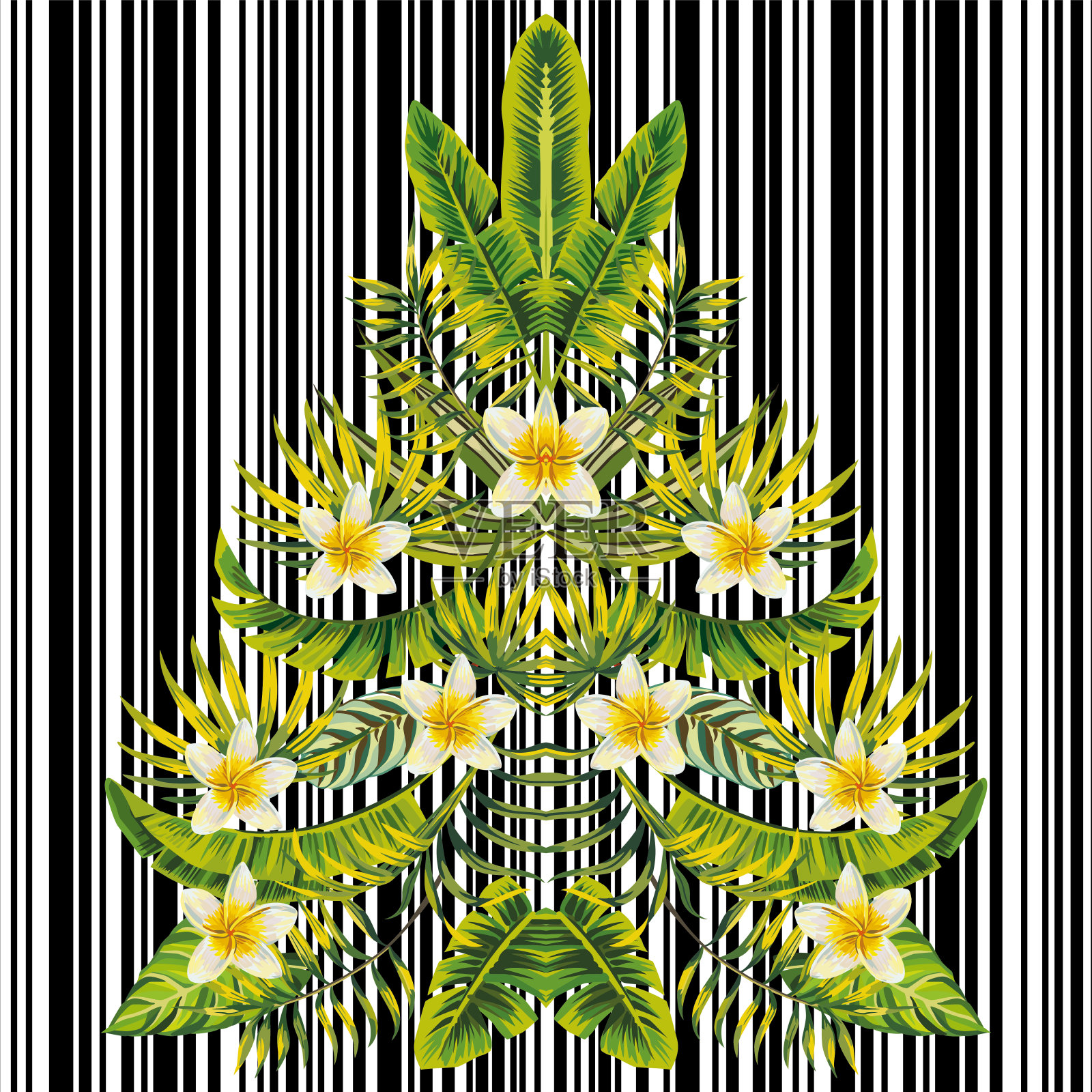 异国情调的圣诞树鸡蛋花镜式图案插画图片素材