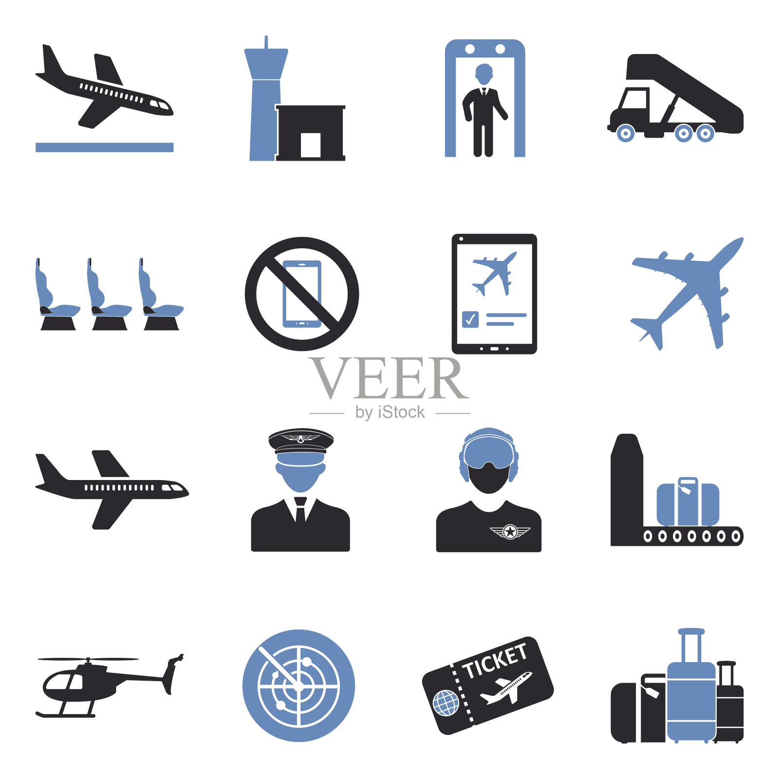 航空图标。双色调平面设计。矢量插图。图标素材