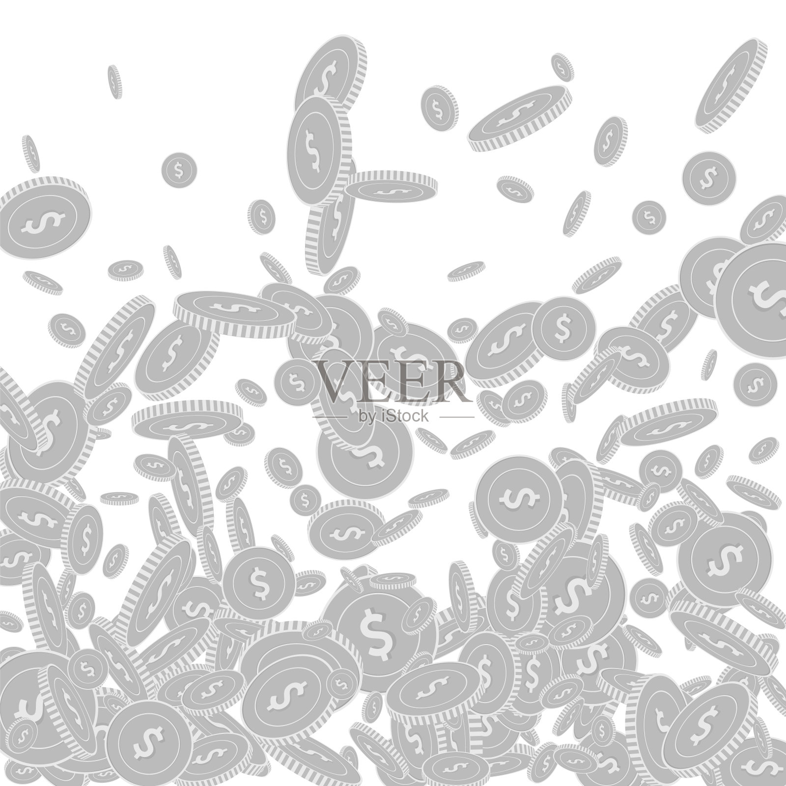 美元硬币落下。分散的黑色和插画图片素材