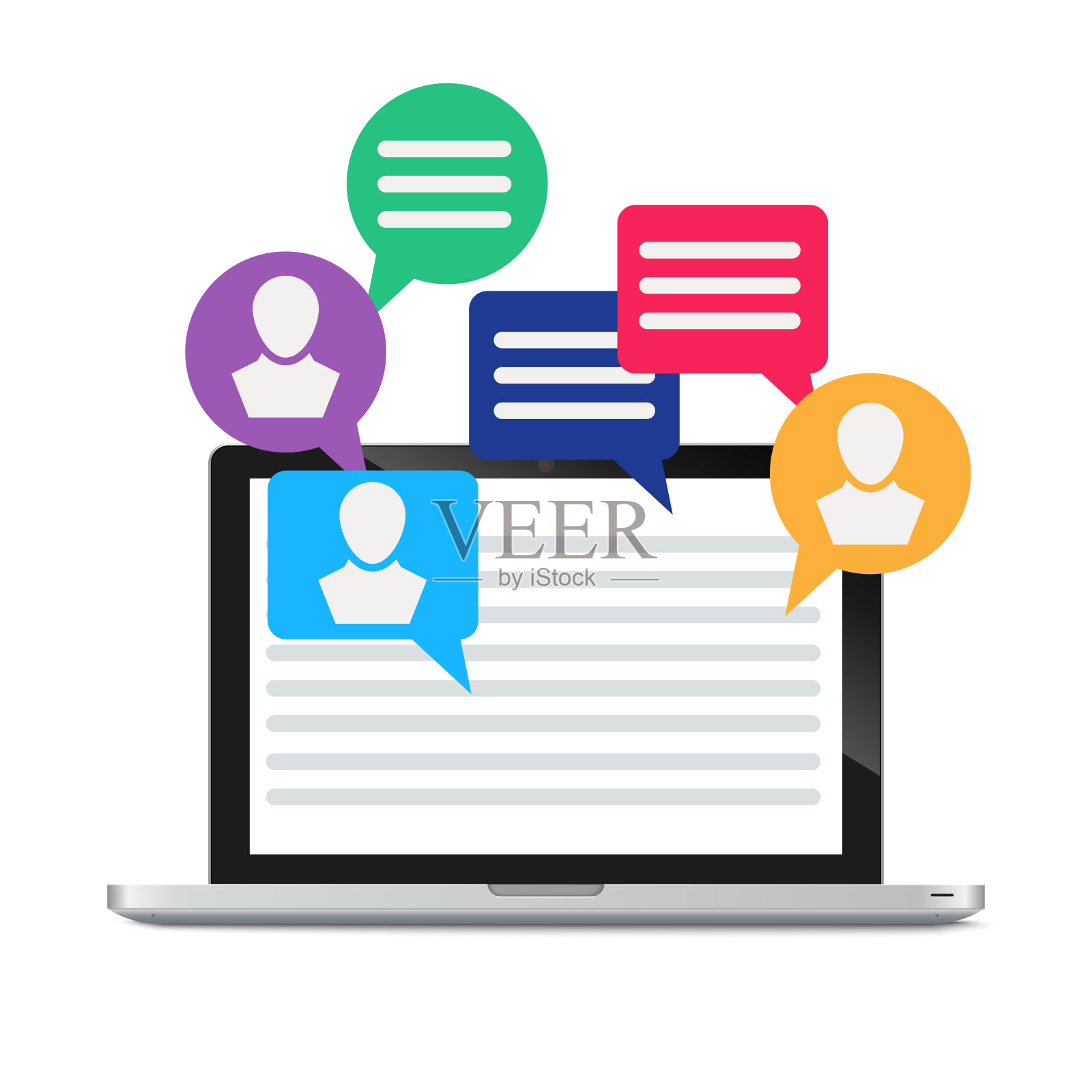 笔记本电脑和图标社交媒体插画图片素材