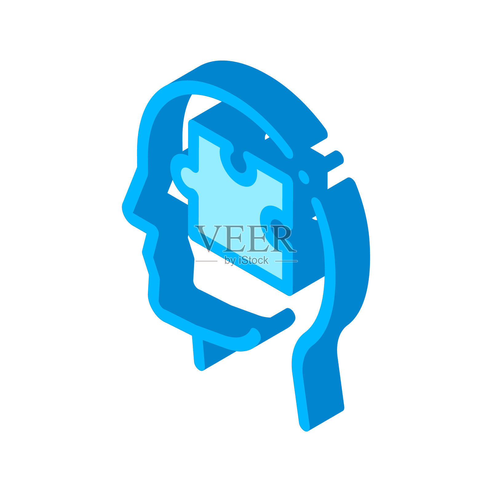 拼图细节在男人剪影头脑等距图标插画图片素材