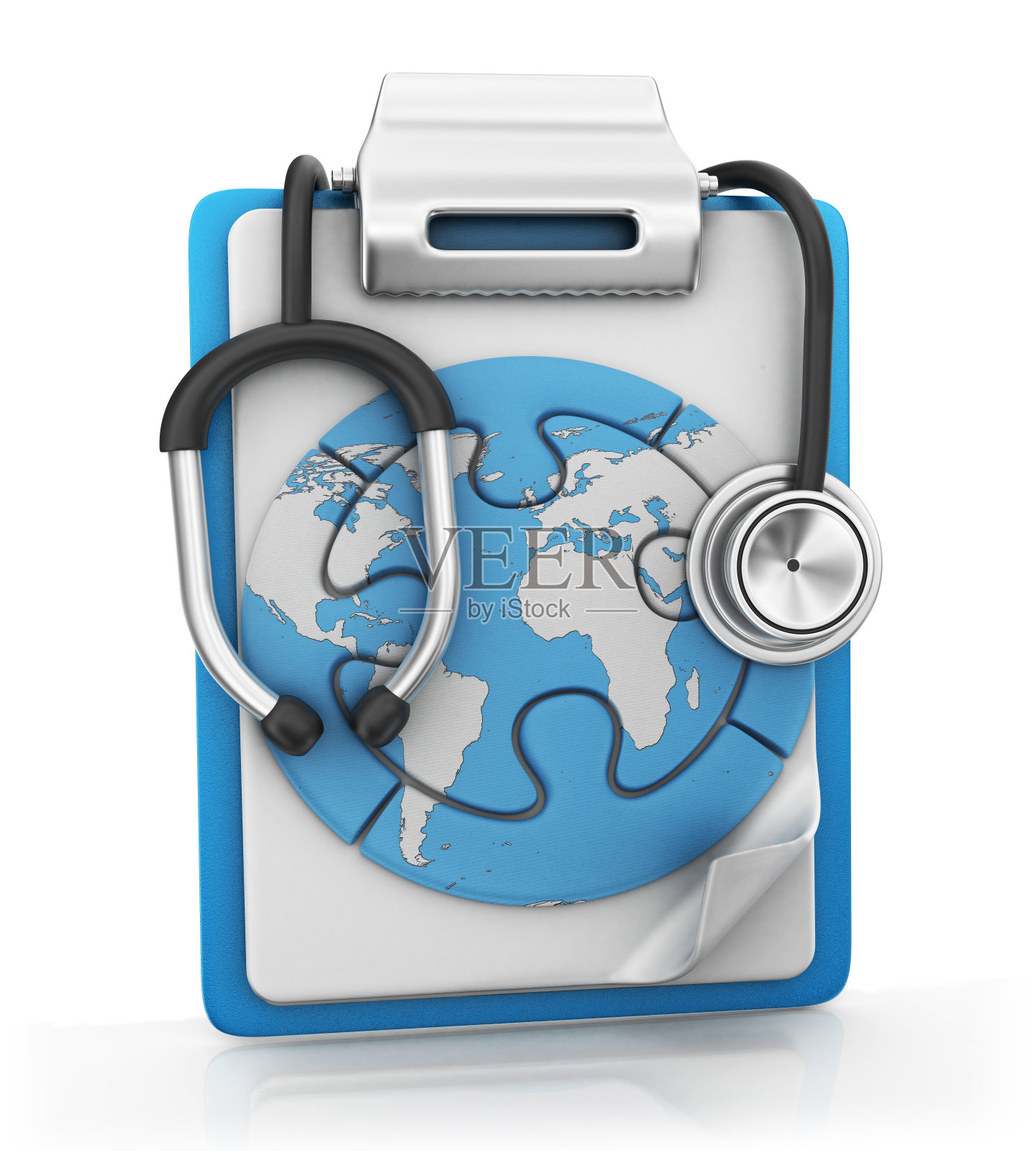 带听诊器的剪贴板-世界地图照片摄影图片