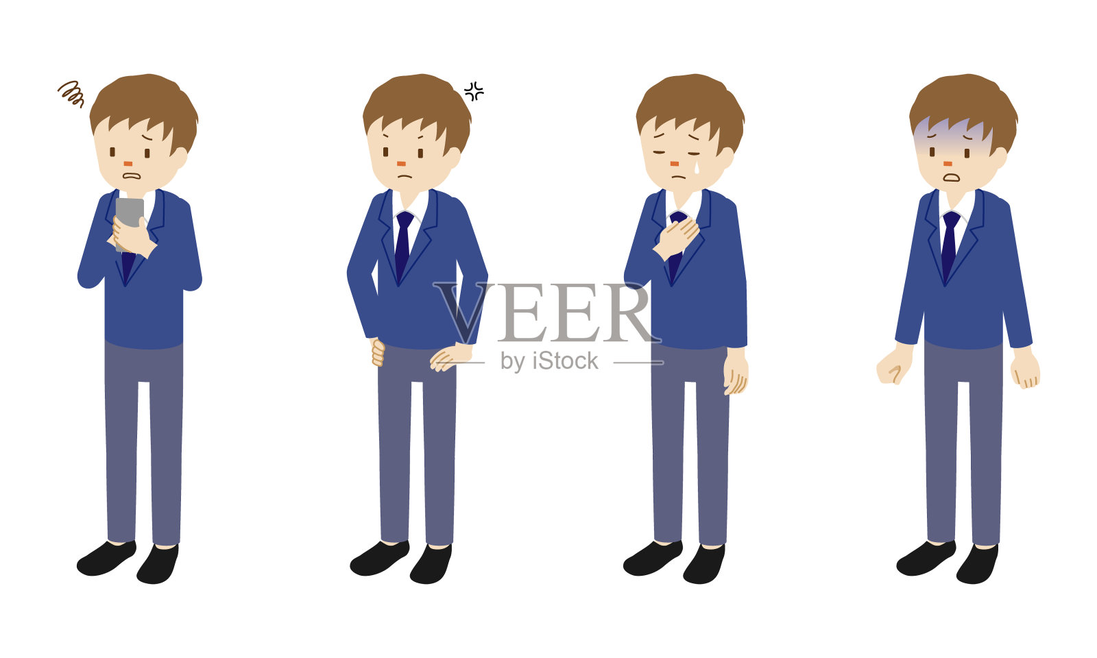 插图一套四姿势的男性人物站立插画图片素材