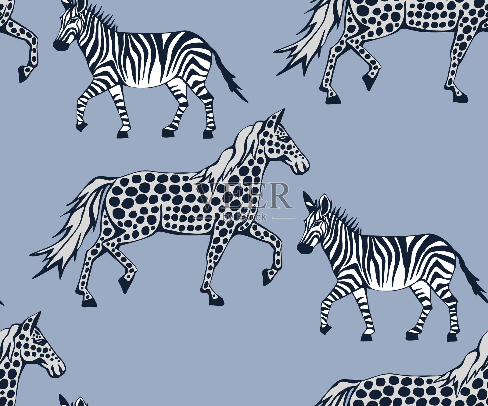 矢量背景手绘马。手绘墨水插图。现代装饰装饰背景。矢量模式。印刷纺织品，布料，墙纸，剪贴簿插画图片素材