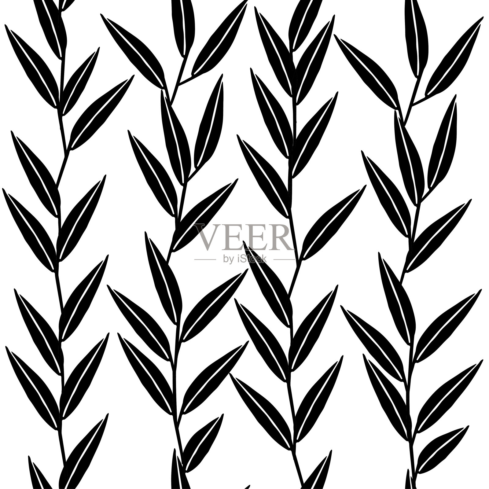 无缝模式黑色剪影叶剪影平面矢量插图上的白色背景插画图片素材