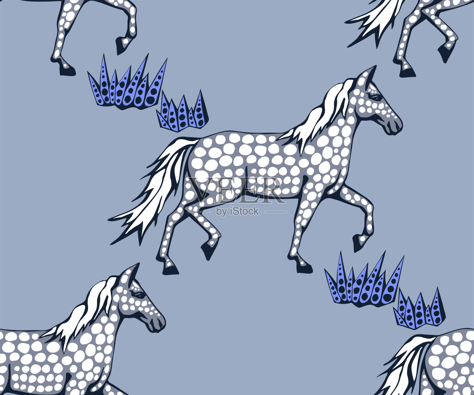 矢量背景手绘马。手绘墨水插图。现代装饰装饰背景。矢量模式。印刷纺织品，布料，墙纸，剪贴簿插画图片素材