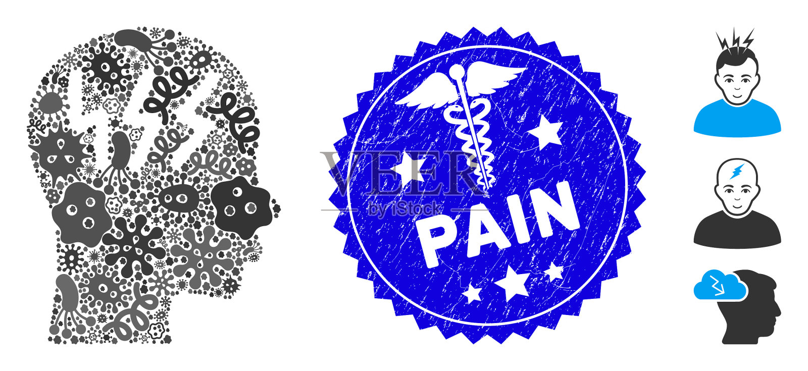 感染拼贴与蛇头痛图标插画图片素材
