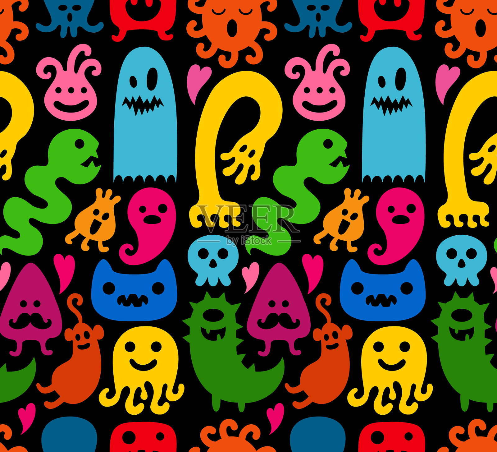 无缝模式与怪物。插画图片素材