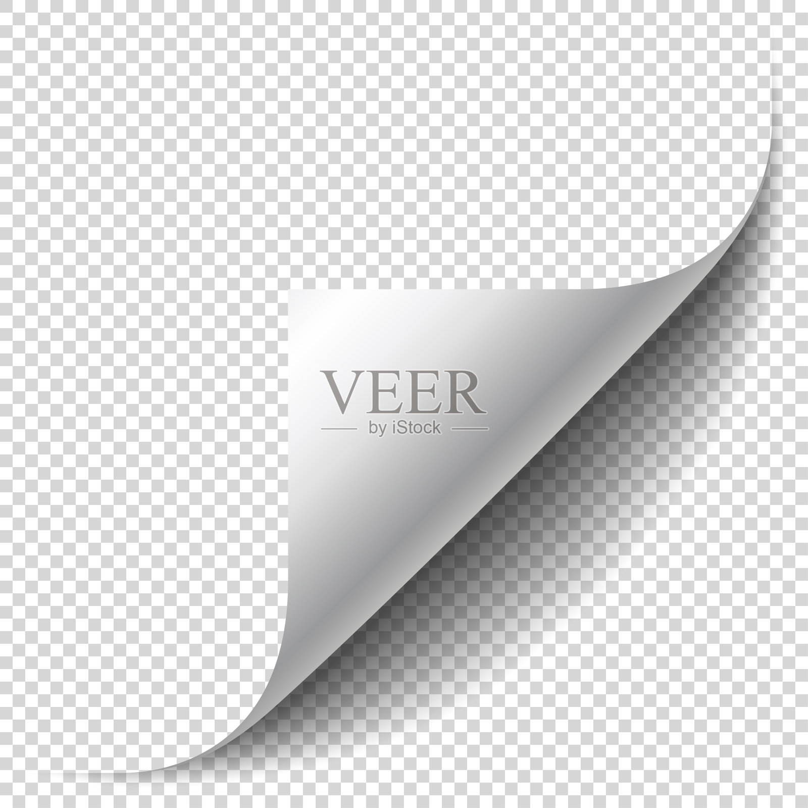 空白页有卷曲的角和柔和的阴影。纸的一角。真实的矢量插图孤立在透明背景，eps 10。插画图片素材