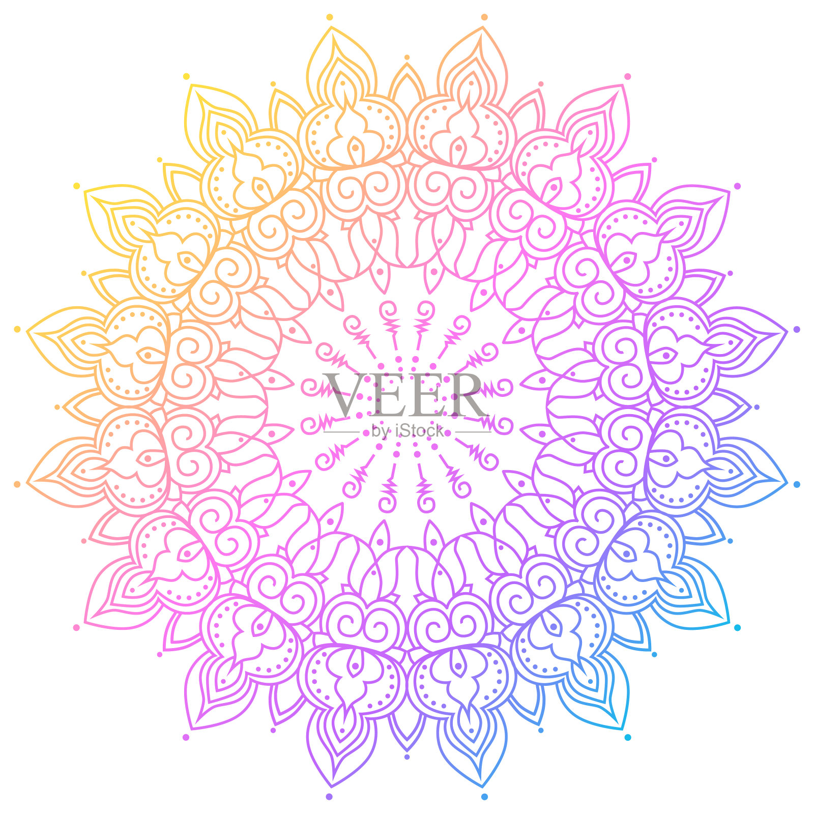 彩虹曼陀罗彩色矢量点缀。插画图片素材