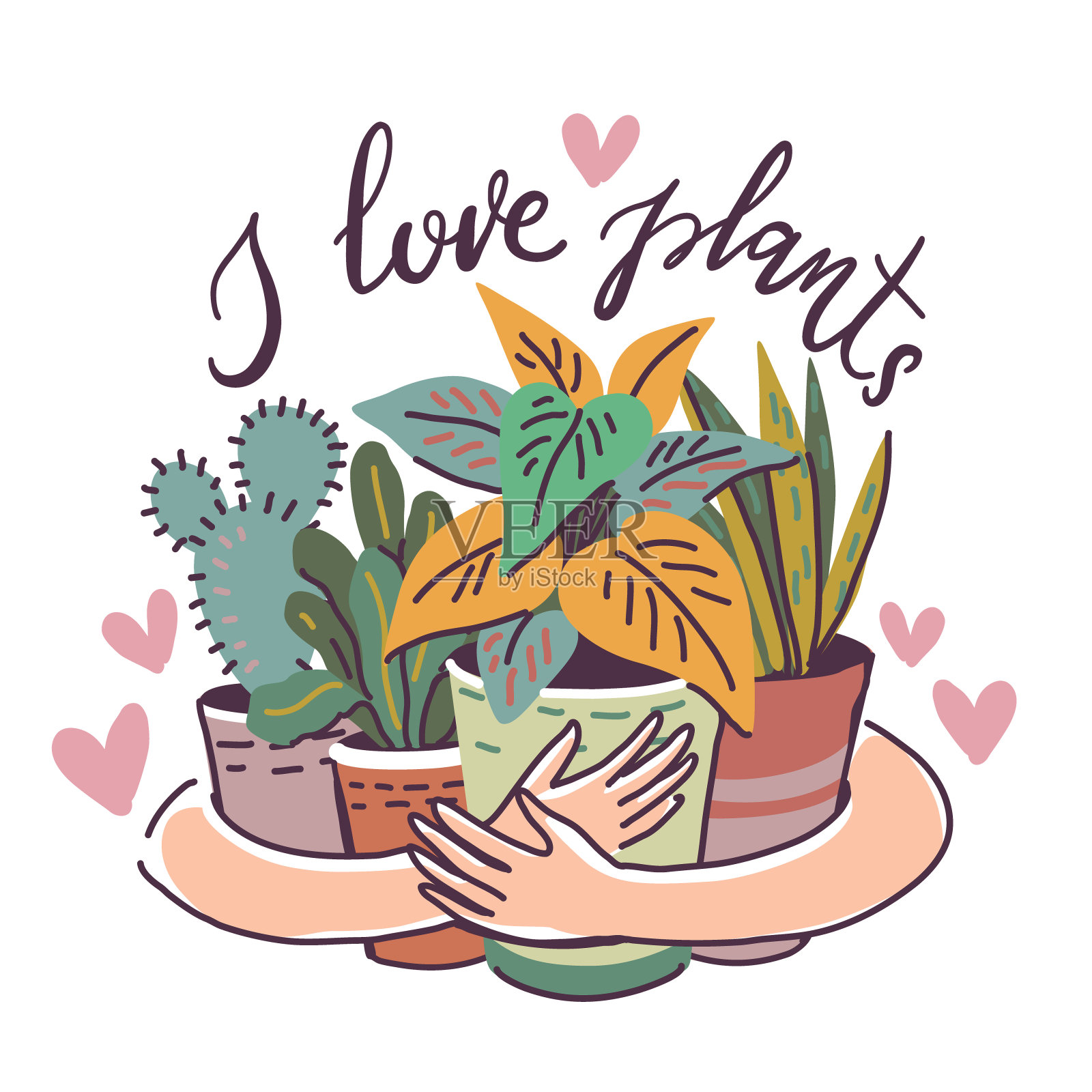 喜欢室内植物概念插图。植物的情人形象插画图片素材