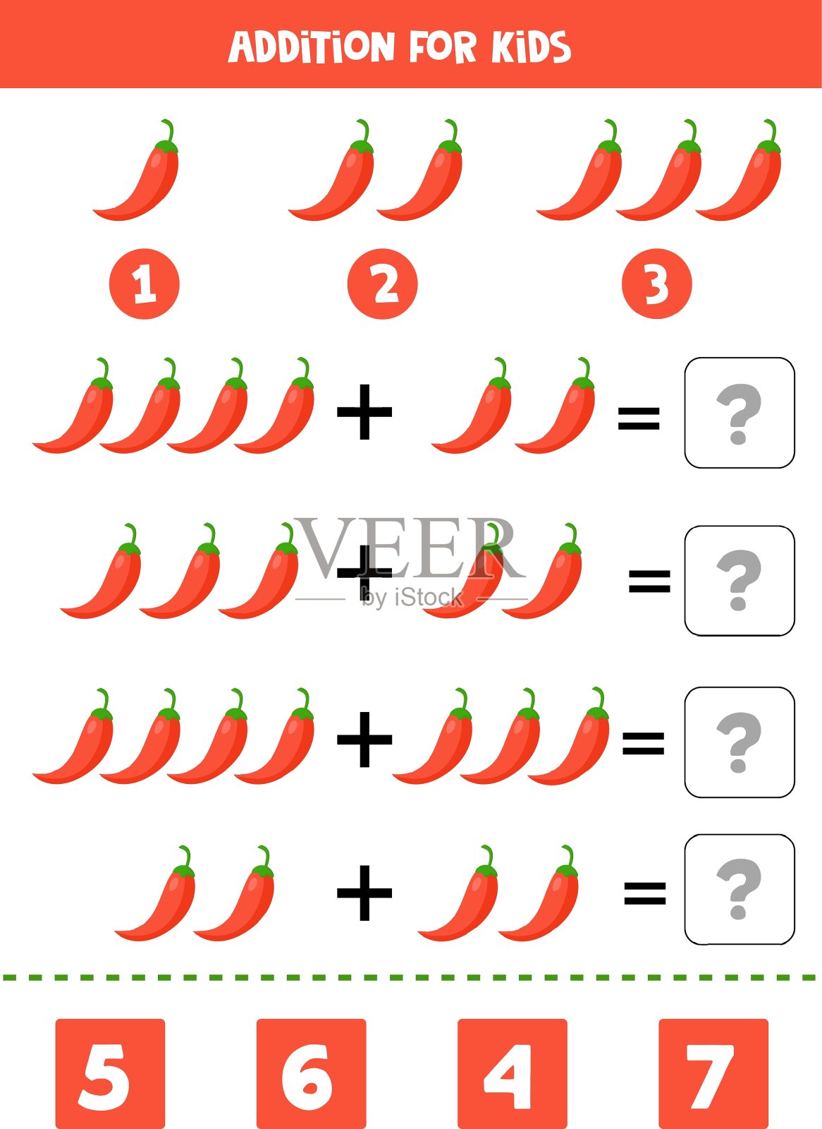 这是给小孩子吃红辣椒的。数学方程。插画图片素材