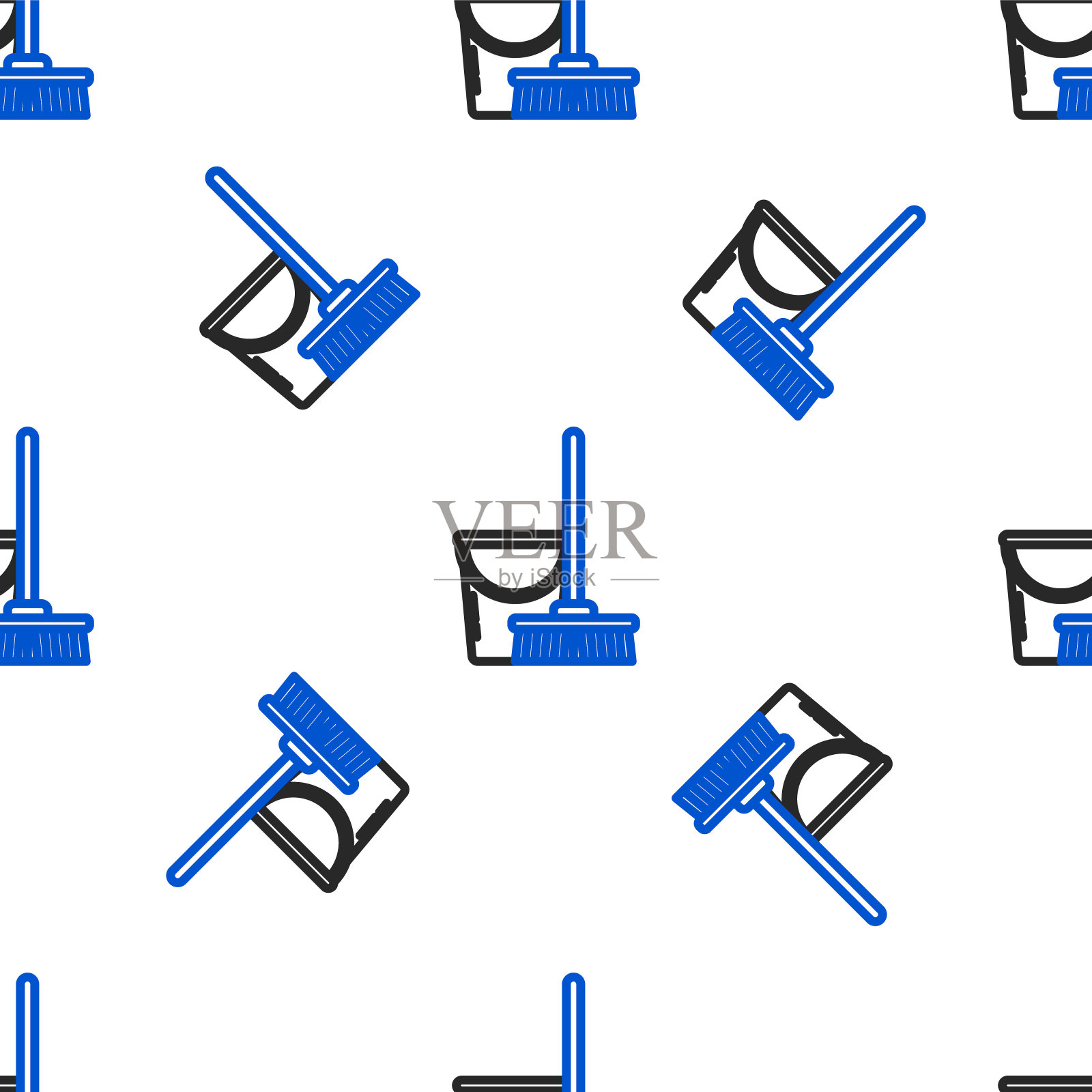 线拖把和桶图标隔离无缝模式的白色背景。清洁服务理念。色彩斑斓的轮廓的概念。向量插画图片素材