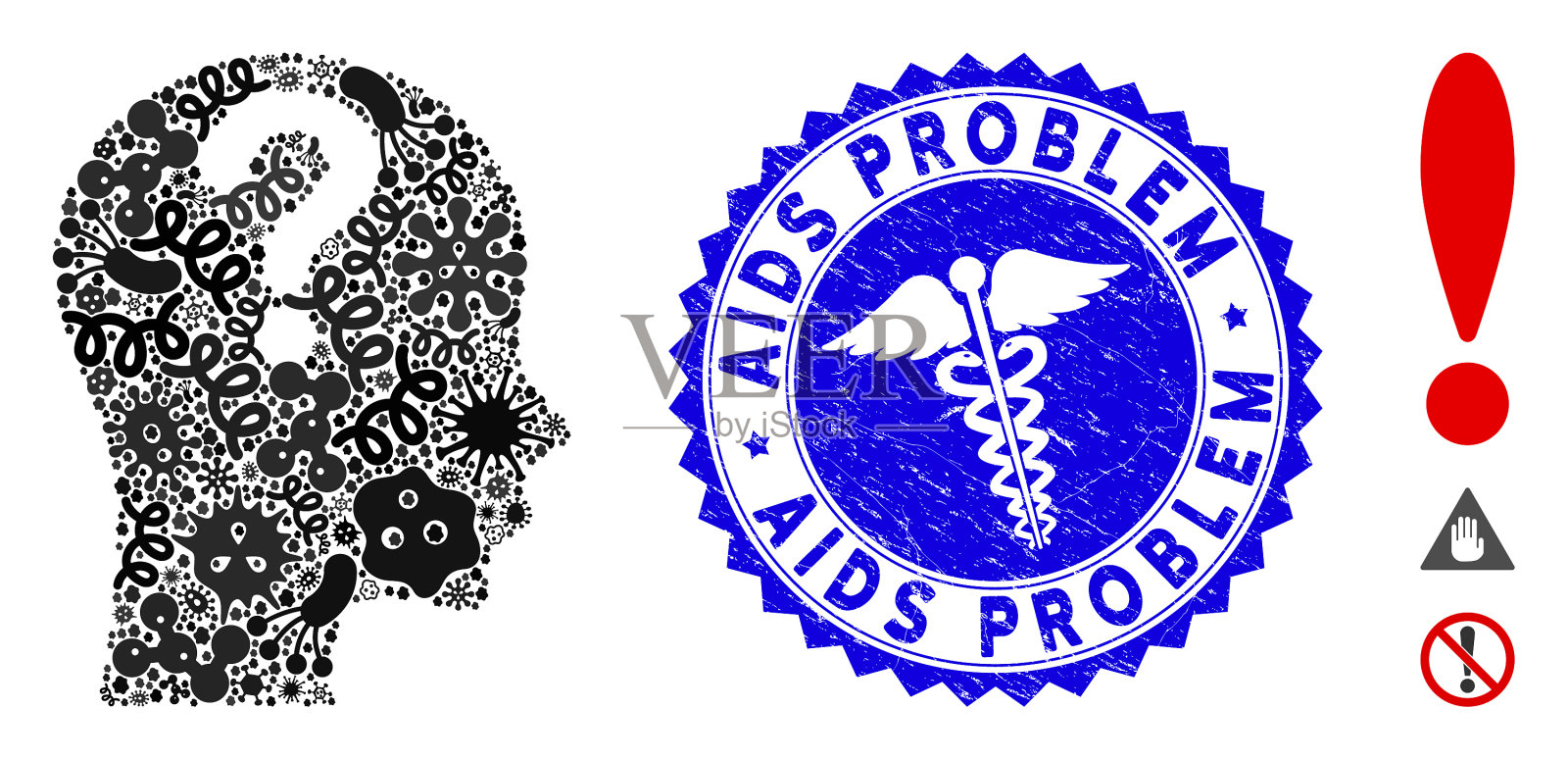 流行病拼贴问题图标与医疗保健插画图片素材