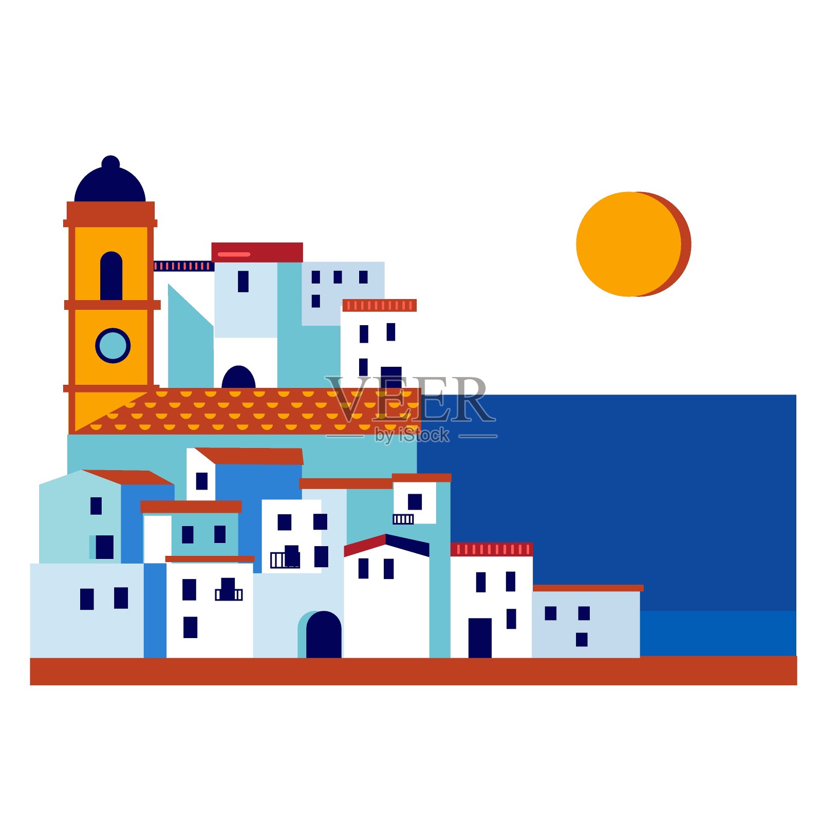 安达卢西亚白色城镇向量装饰插图插画图片素材