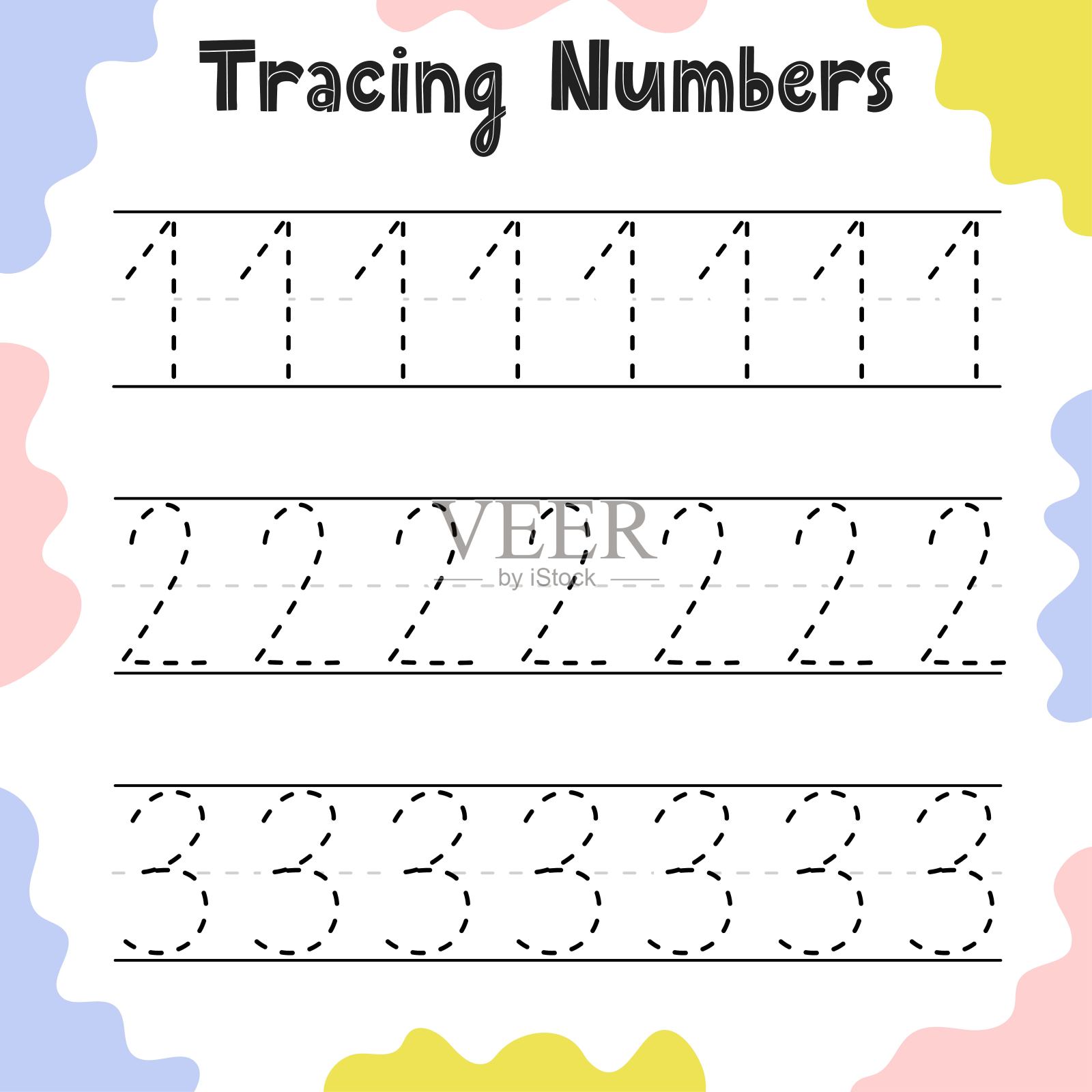 1 2 3孩子们的追踪练习表插画图片素材