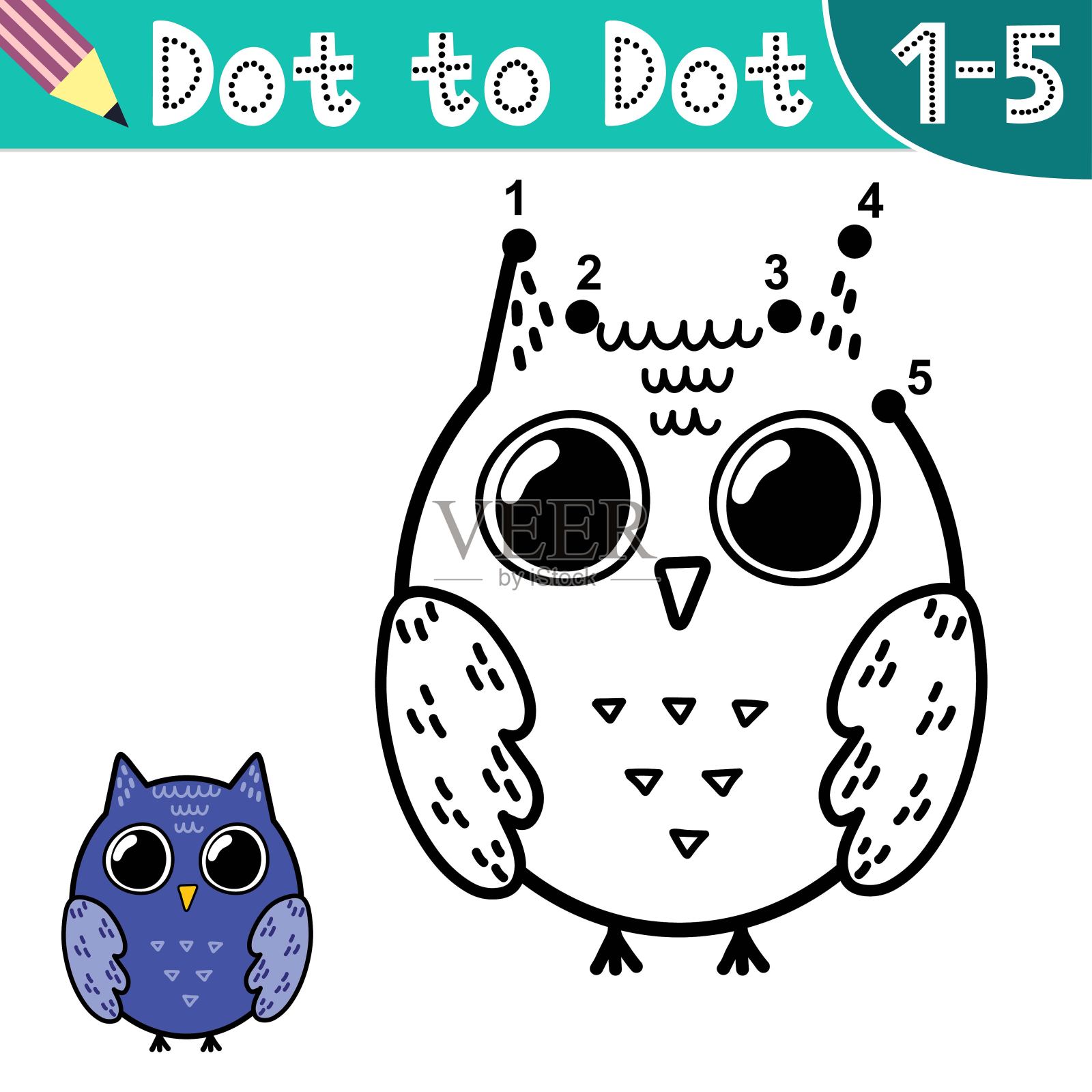 把这些数字连起来，画一个有趣的猫头鹰插画图片素材