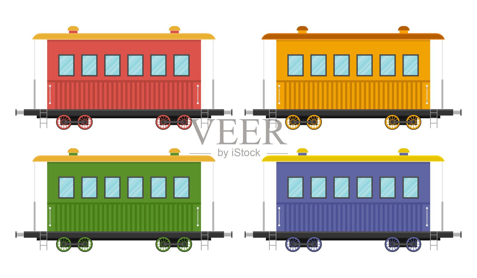 一组火车车厢矢量插图孤立在白色背景设计元素图片
