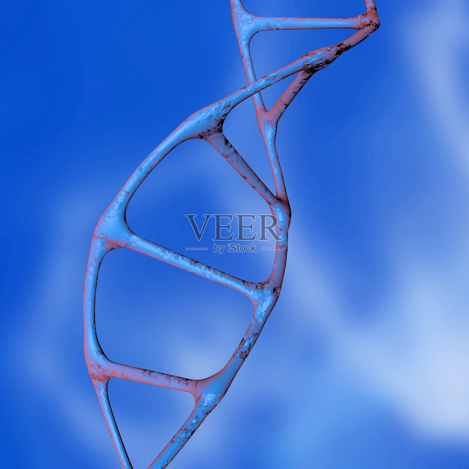 DNA分子在黑色的3D渲染。照片摄影图片