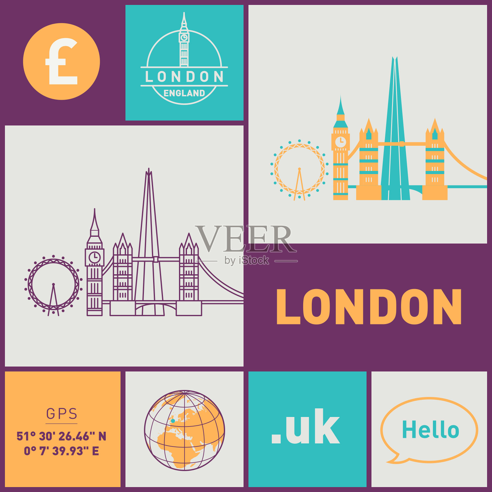 信息城市-伦敦，英国插画图片素材