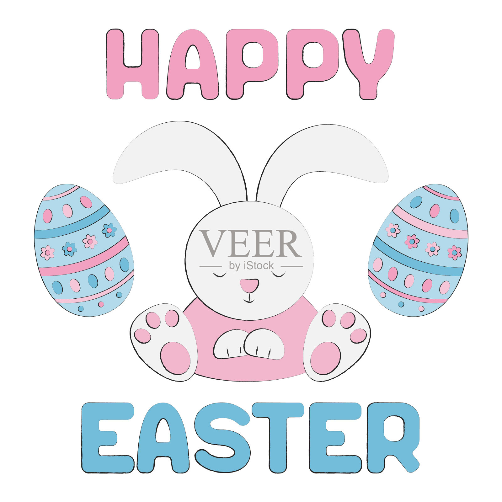 复活节兔子可爱快乐，复活节彩蛋孤立插画图片素材