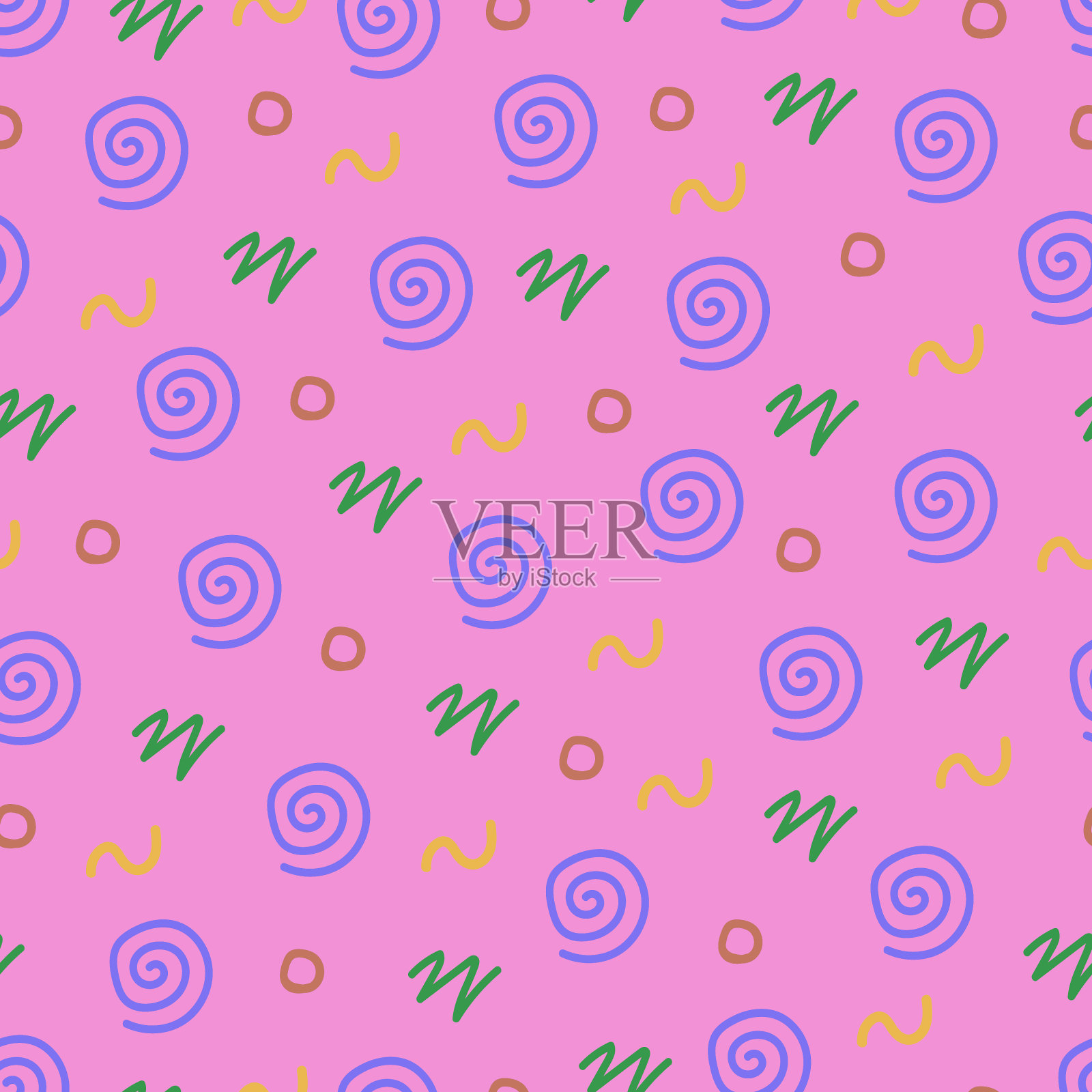 各种涂鸦在粉红色的背景无缝模式。用于布料、印刷、墙纸、纸张、设计。插画图片素材