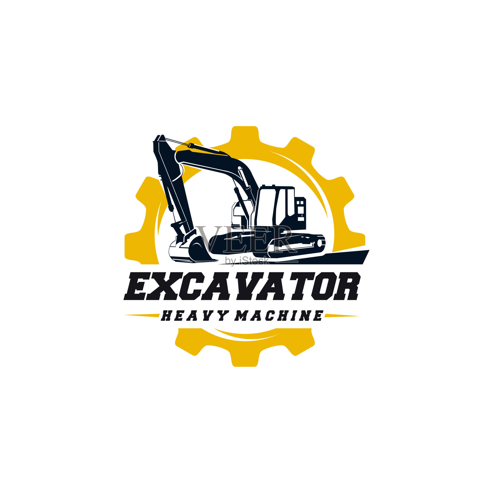 挖掘机重型机械符号设计模板，大挖掘机符号徽章矢量，符号符号图标插画图片素材
