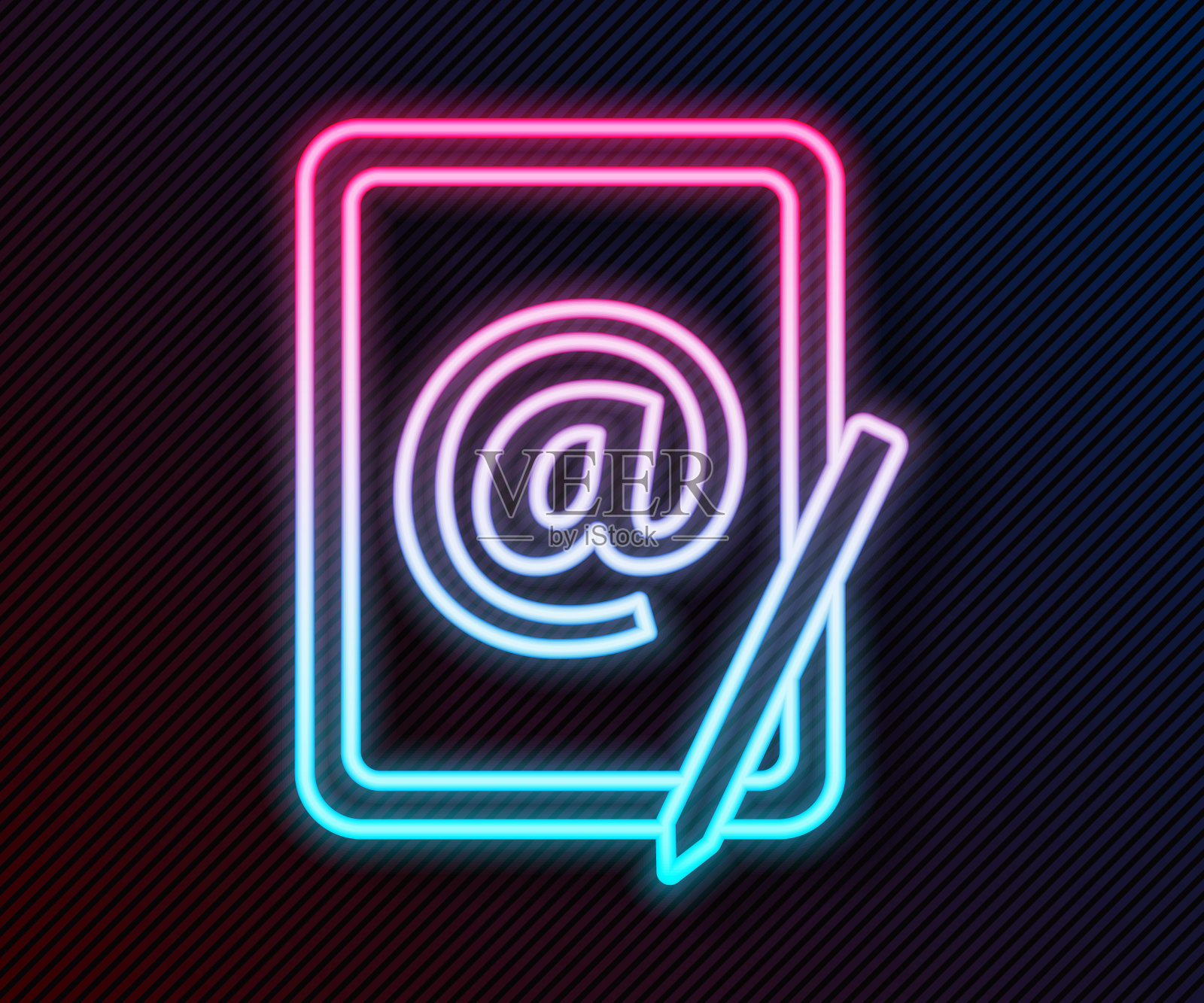 发光的霓虹灯线邮件和电子邮件图标孤立的黑色背景。电子邮件信封标志。邮件标志。矢量图插画图片素材