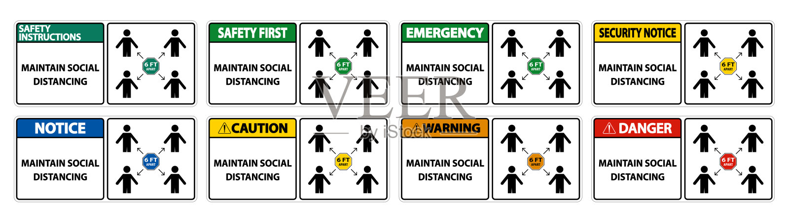 保持社交距离，保持6英尺的距离标志，冠状病毒- COVID-19标志隔离在白色背景，向量插图EPS.10插画图片素材