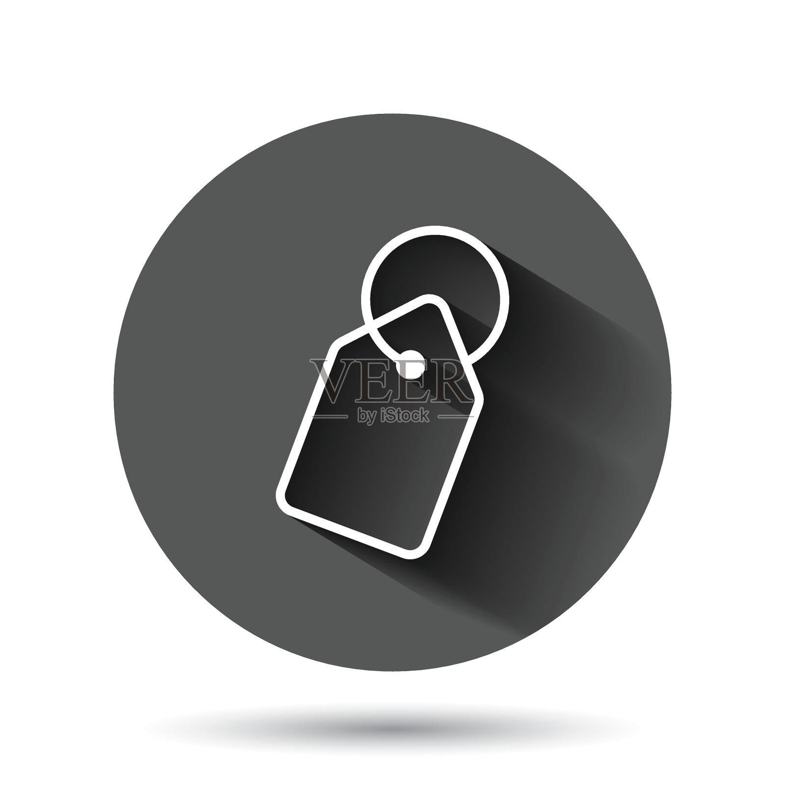 价格标签图标在平坦的风格。标签矢量插图上的黑色圆形背景与长阴影效果。销售优惠券圈按钮的经营理念。图标素材