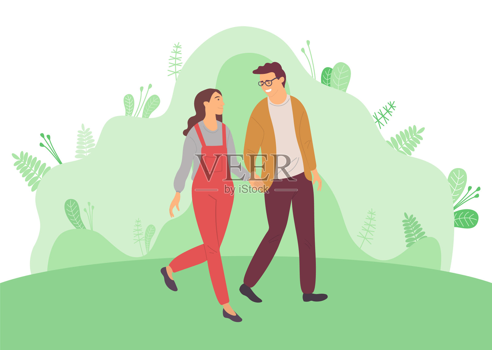 年轻的家庭花时间散步吸引资本插画图片素材