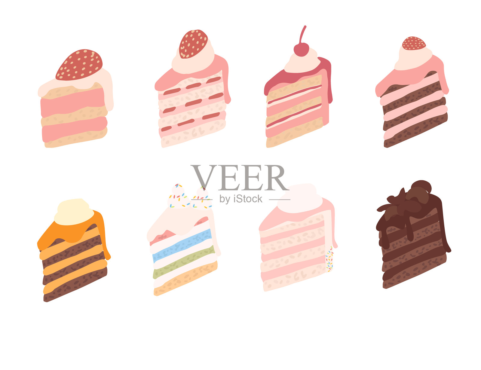 蛋糕与不同的成分奶油多层蛋糕平面矢量插图孤立在白色背景插画图片素材