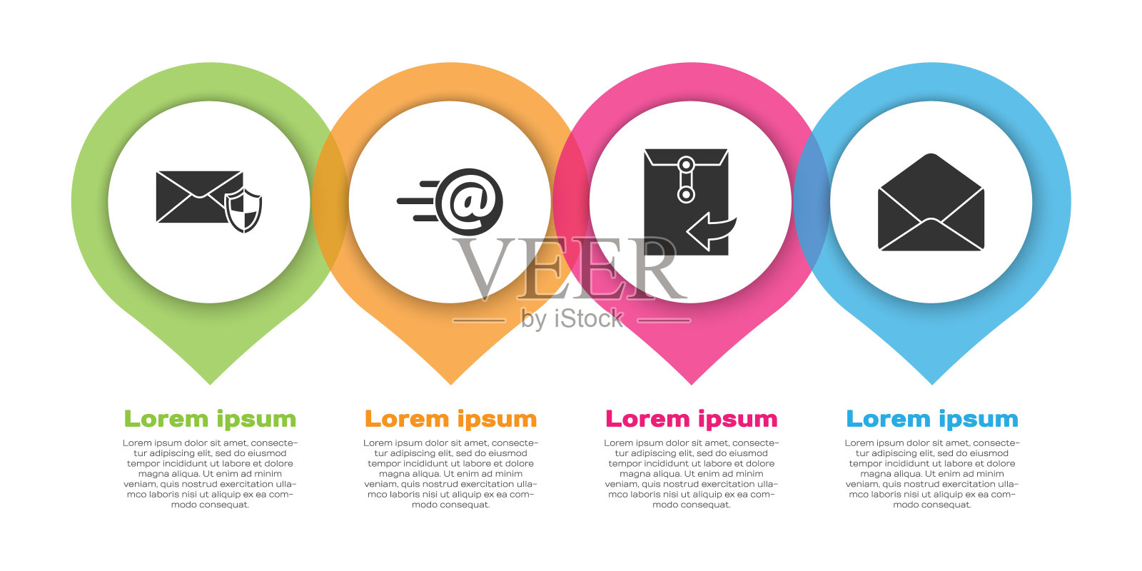 设置信封与盾牌，邮件和电子邮件，信封和信封。业务信息模板。向量设计模板素材