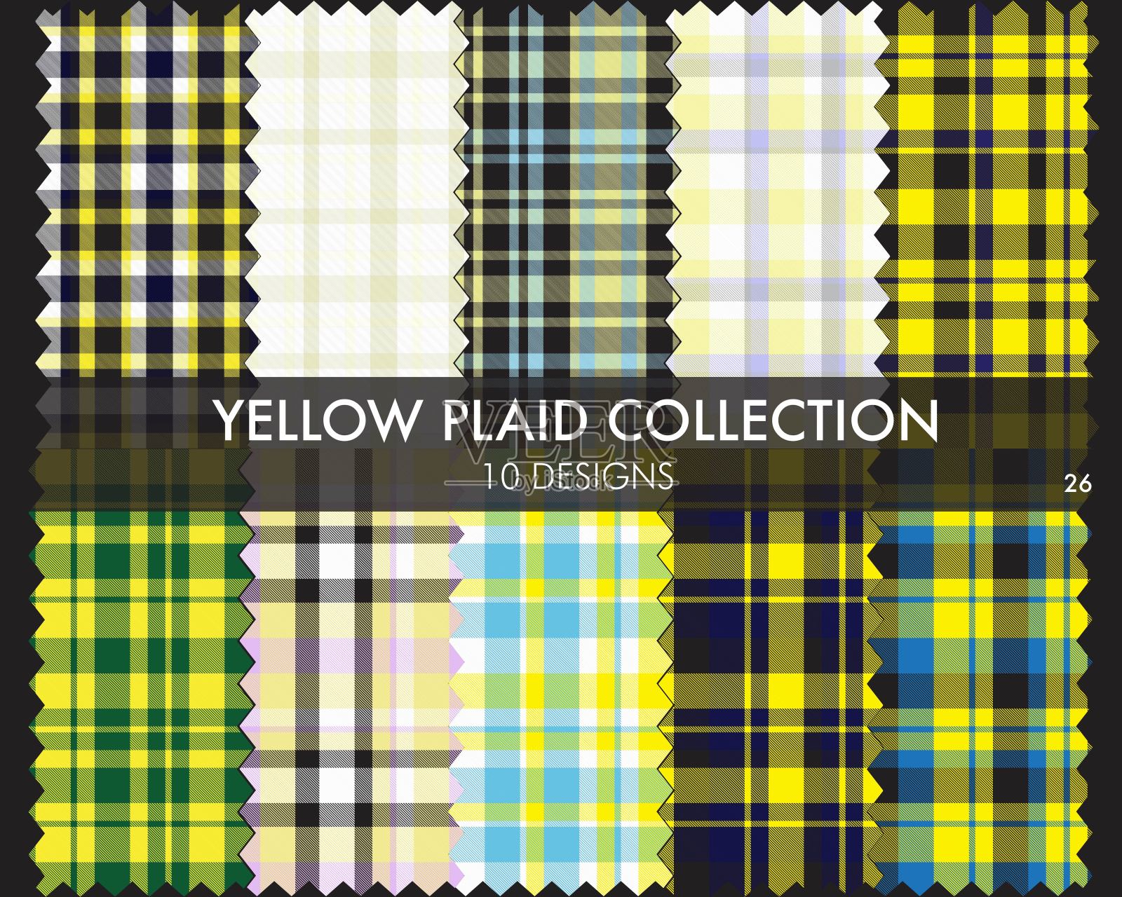 黄色格子呢无缝图案系列插画图片素材